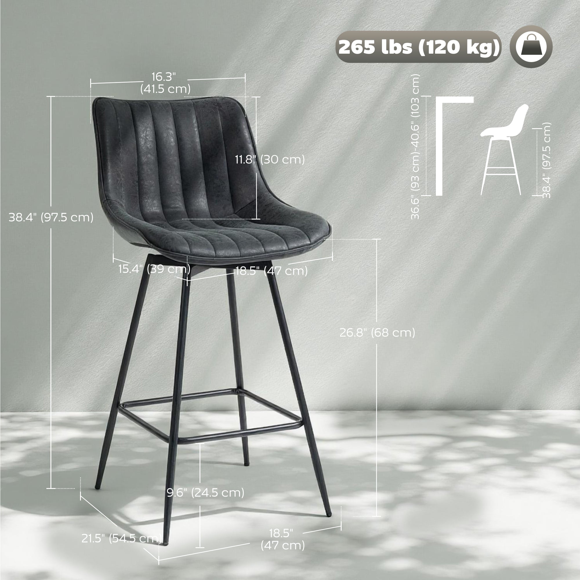Set of 2 Swivel Barstools - Black PU Leather Counter Height-Home Furnishings > Kitchen & Dining Furniture > Bar Stools-DECOROLALA