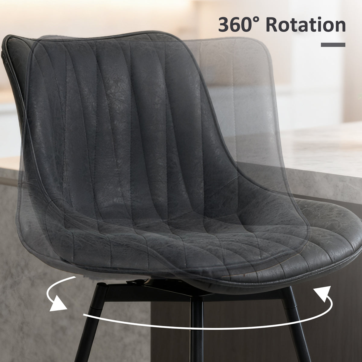 Set of 2 Swivel Barstools - Black PU Leather Counter Height-Home Furnishings > Kitchen & Dining Furniture > Bar Stools-DECOROLALA