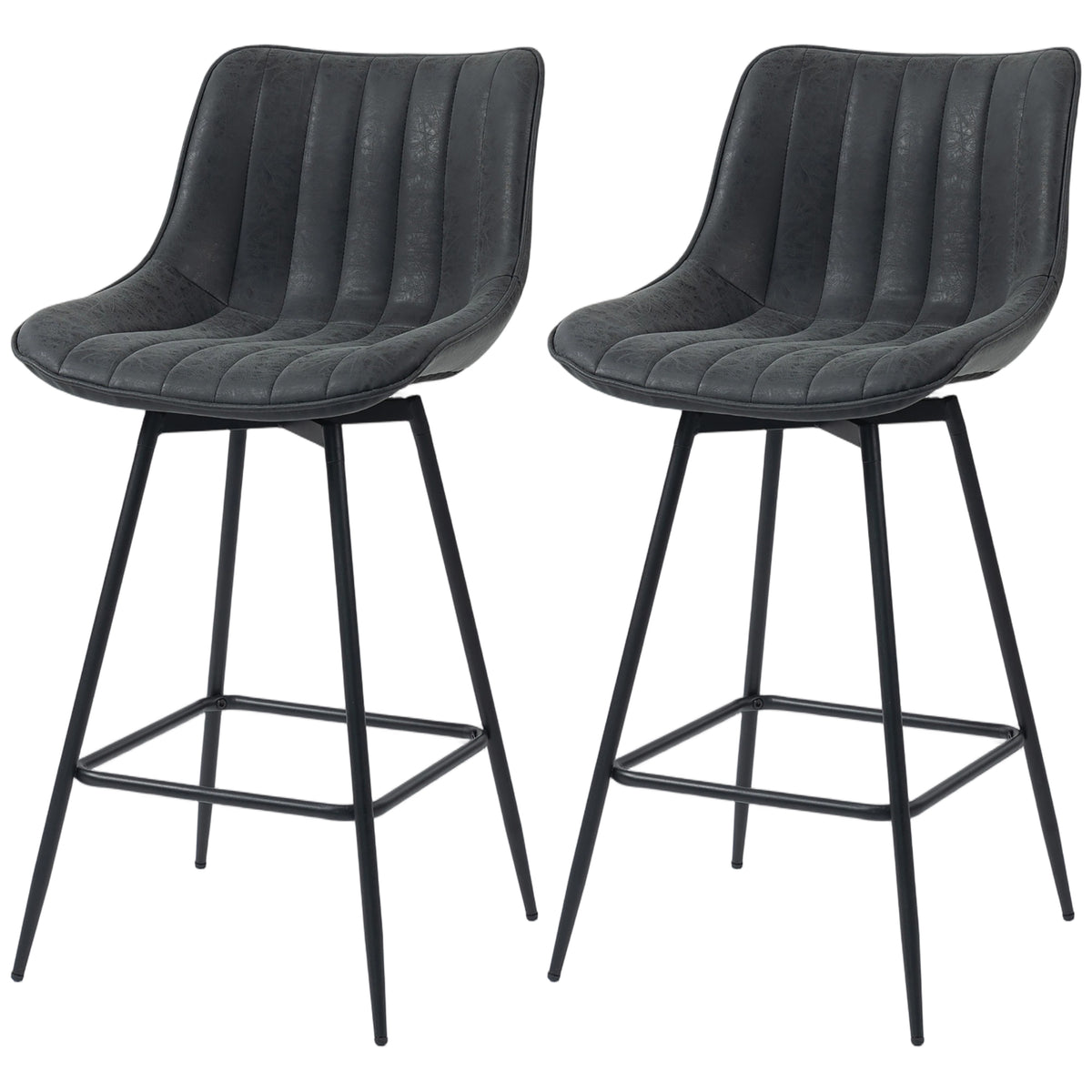 Set of 2 Swivel Barstools - Black PU Leather Counter Height-Home Furnishings > Kitchen & Dining Furniture > Bar Stools-DECOROLALA