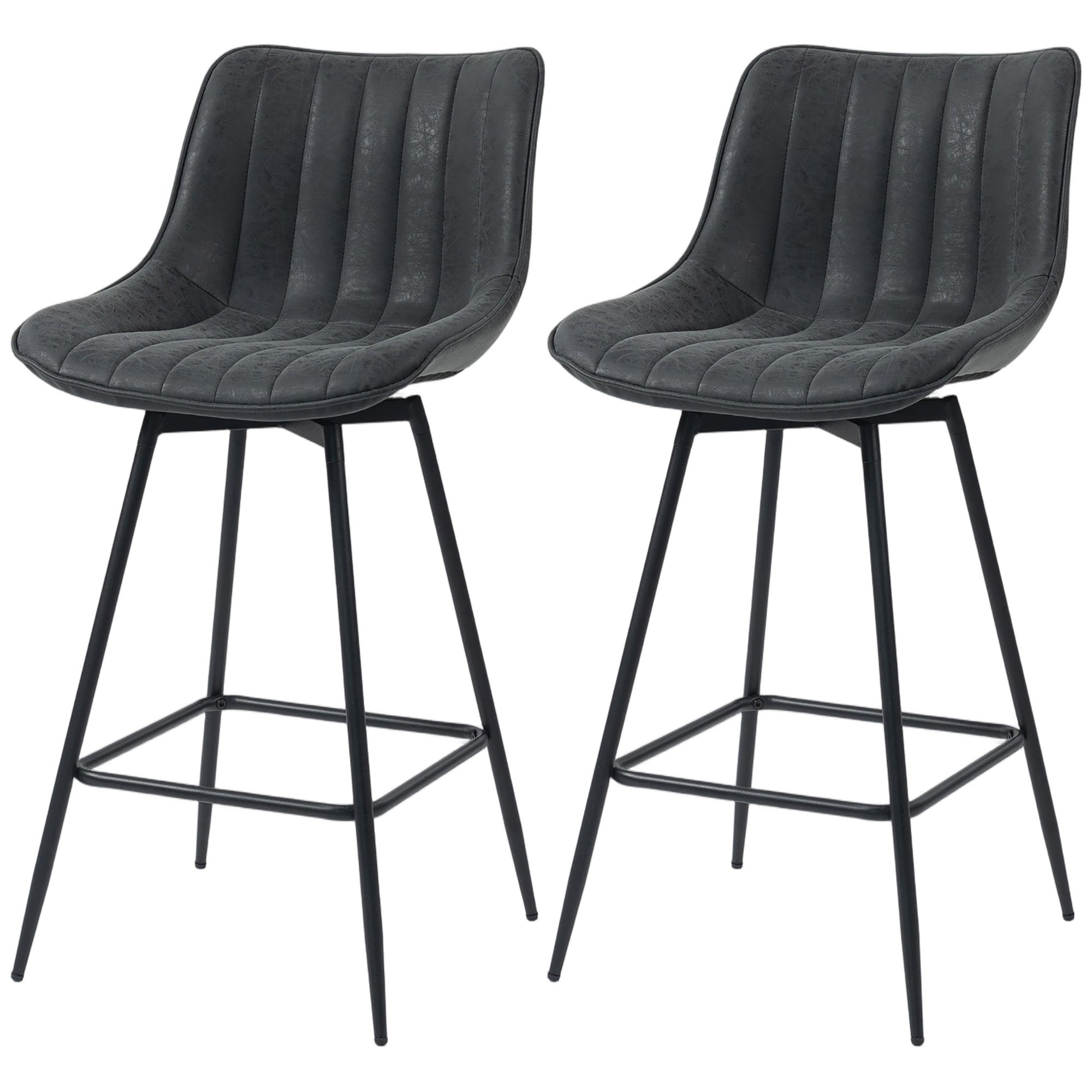 Set of 2 Swivel Barstools - Black PU Leather Counter Height-Home Furnishings > Kitchen & Dining Furniture > Bar Stools-DECOROLALA