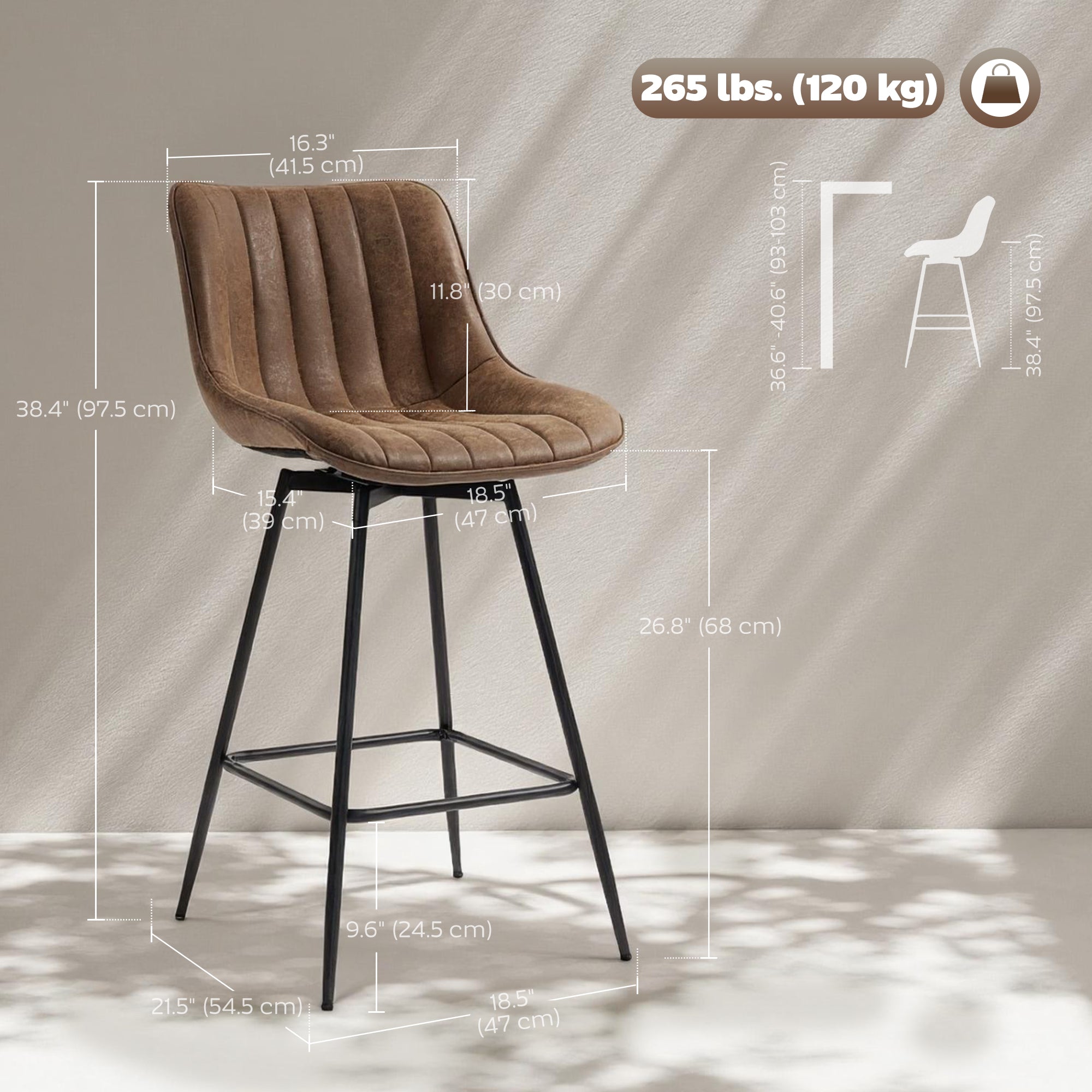 Set of 2 Swivel Counter Height Barstools - Brown PU Leather-Home Furnishings > Kitchen & Dining Furniture > Bar Stools-DECOROLALA