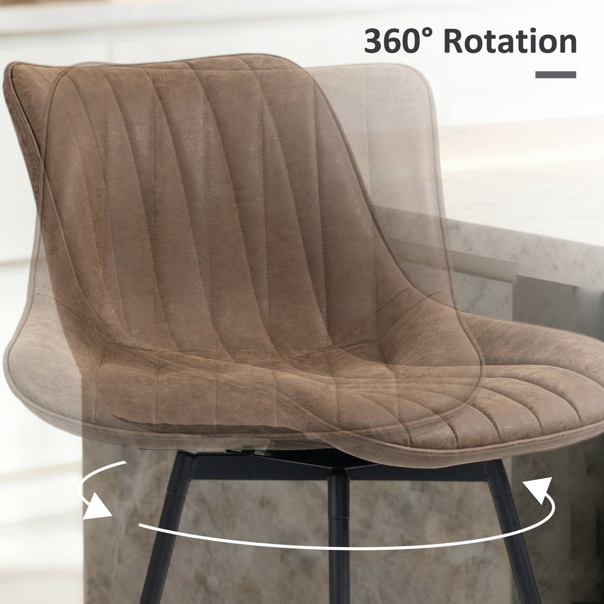Set of 2 Swivel Counter Height Barstools - Brown PU Leather-Home Furnishings > Kitchen & Dining Furniture > Bar Stools-DECOROLALA