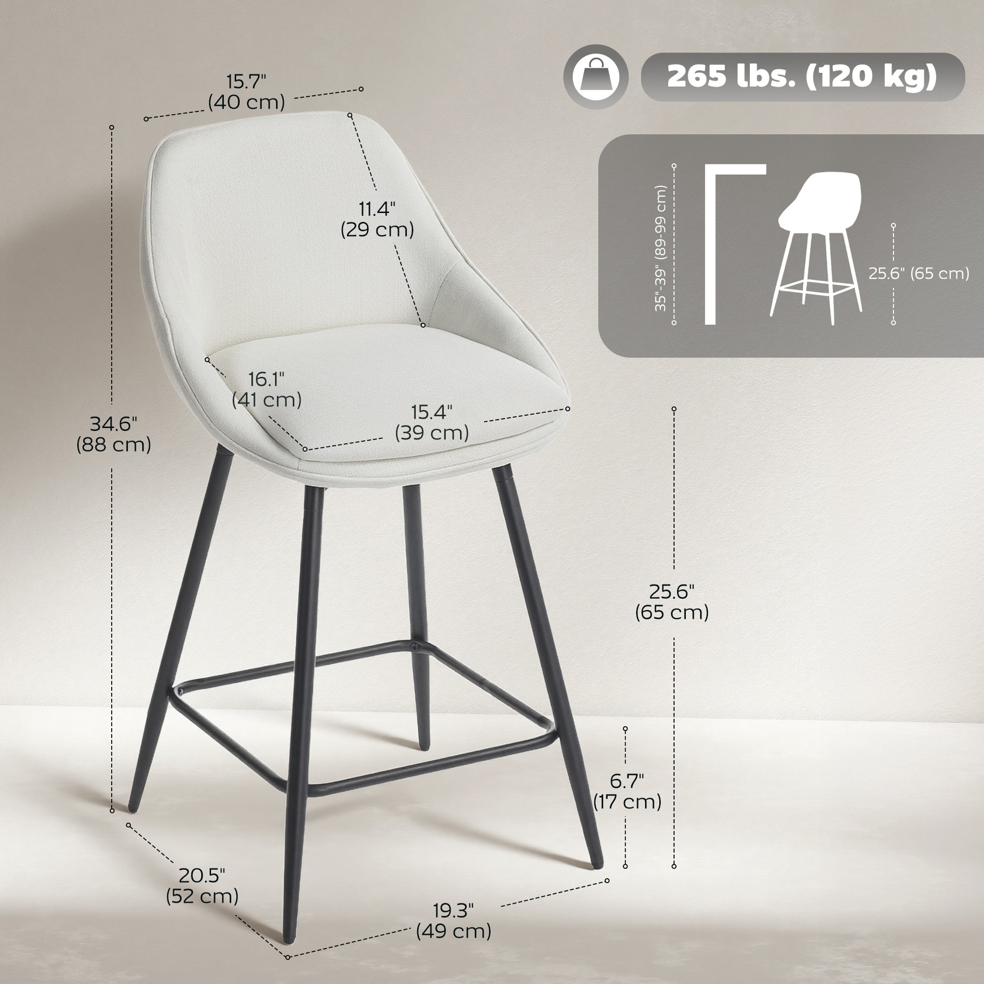 Set of 2 Swivel Counter Height Barstools - Cream White-DECOROLALA