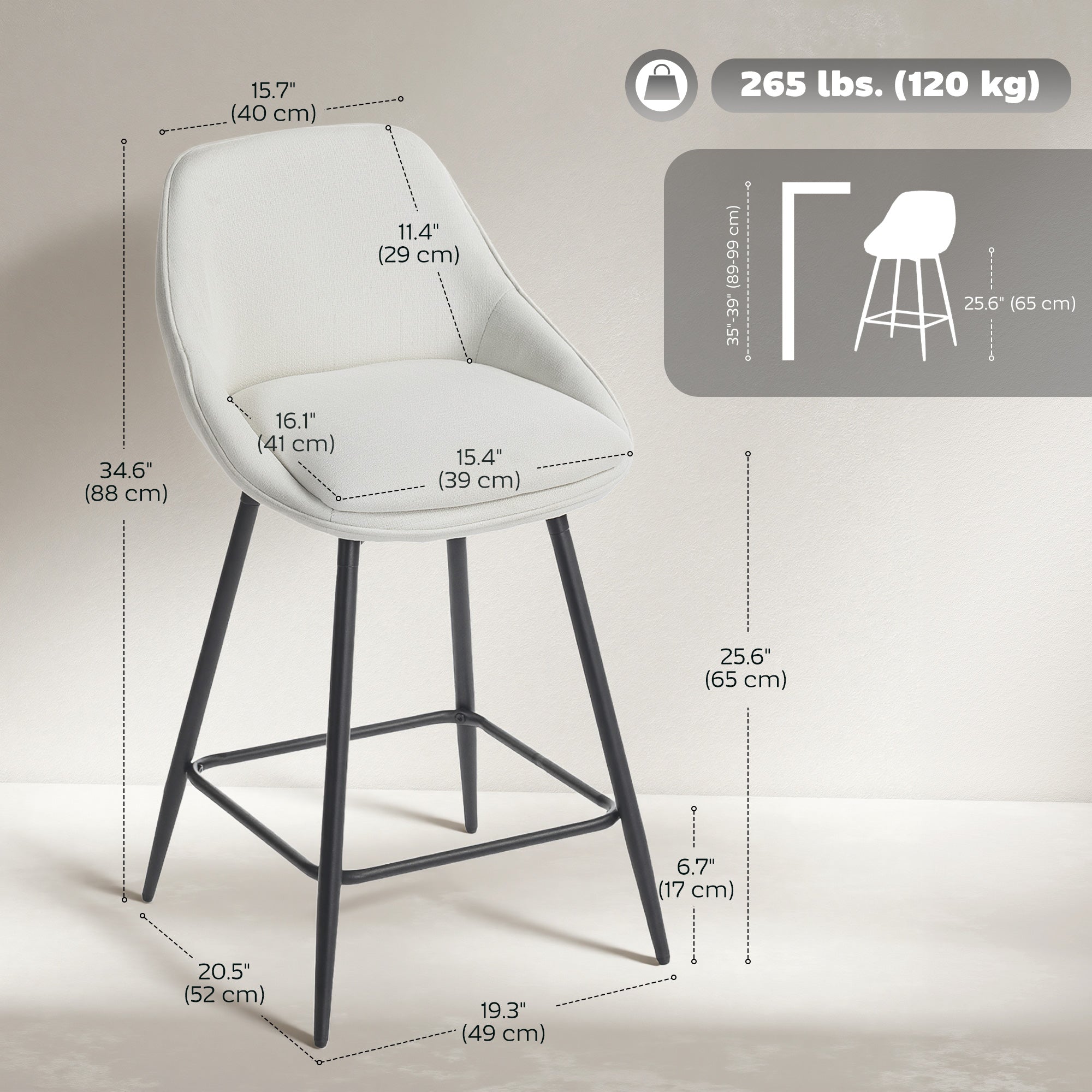 Set of 2 Swivel Counter Height Barstools - Cream White-DECOROLALA