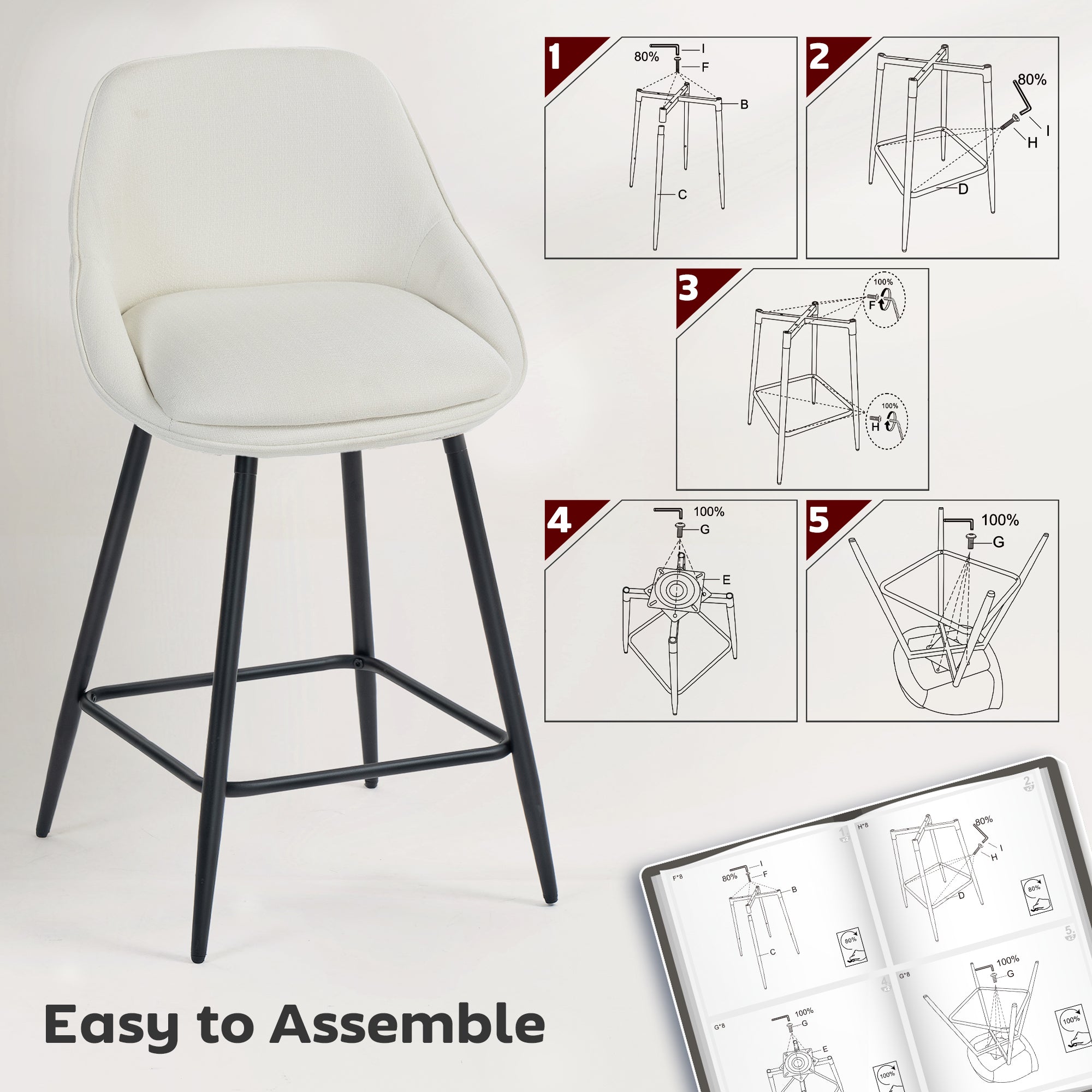 Set of 2 Swivel Counter Height Barstools - Cream White-DECOROLALA