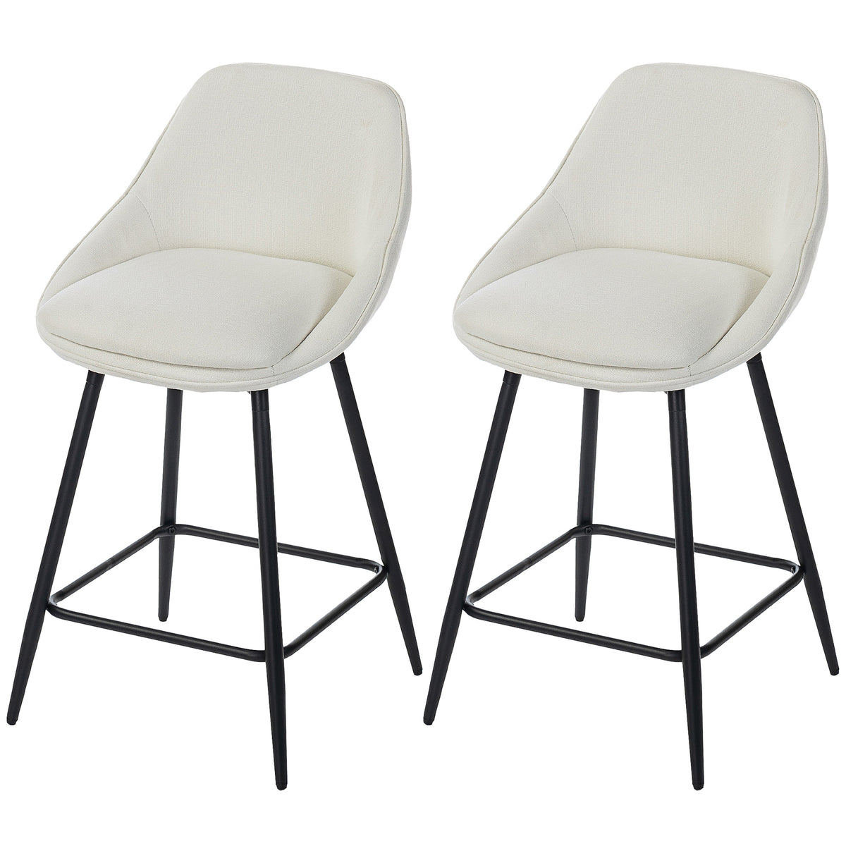 Set of 2 Swivel Counter Height Barstools - Cream White-Bar Stools-DECOROLALA