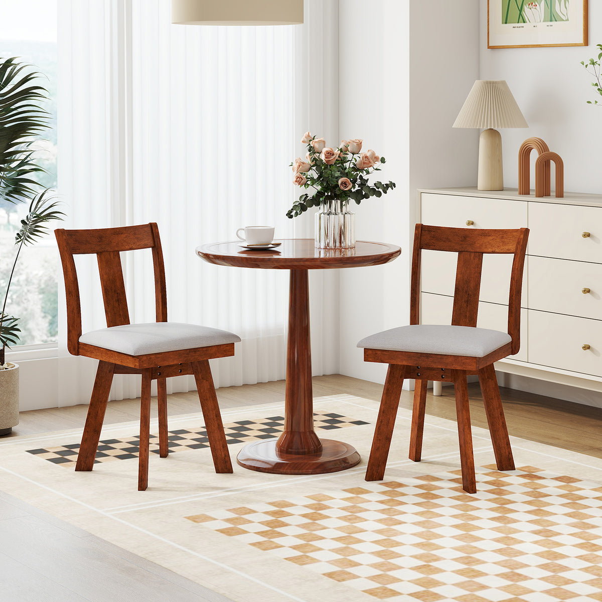 Set of 2 Swivel Dining Room Chairs with Rubber Wood Frame-Walnut-Dining Chairs-DECOROLALA