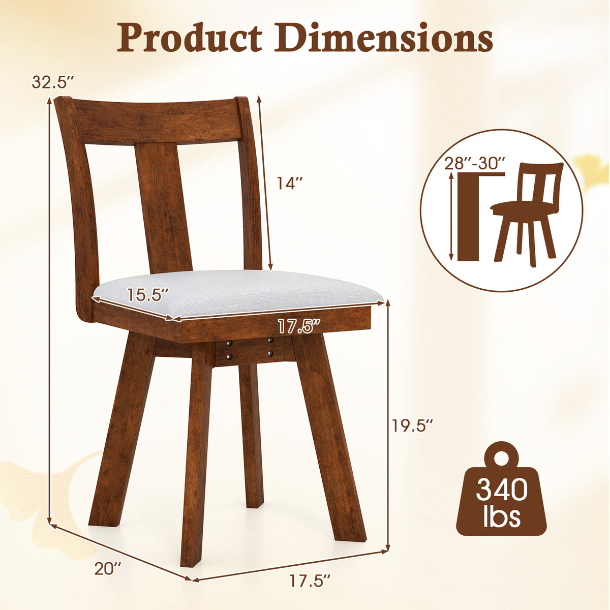 Set of 2 Swivel Dining Room Chairs with Rubber Wood Frame-Walnut-Dining Chairs-DECOROLALA