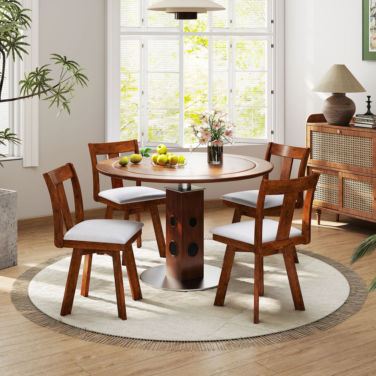 Set of 2 Swivel Dining Room Chairs with Rubber Wood Frame-Walnut-Dining Chairs-DECOROLALA