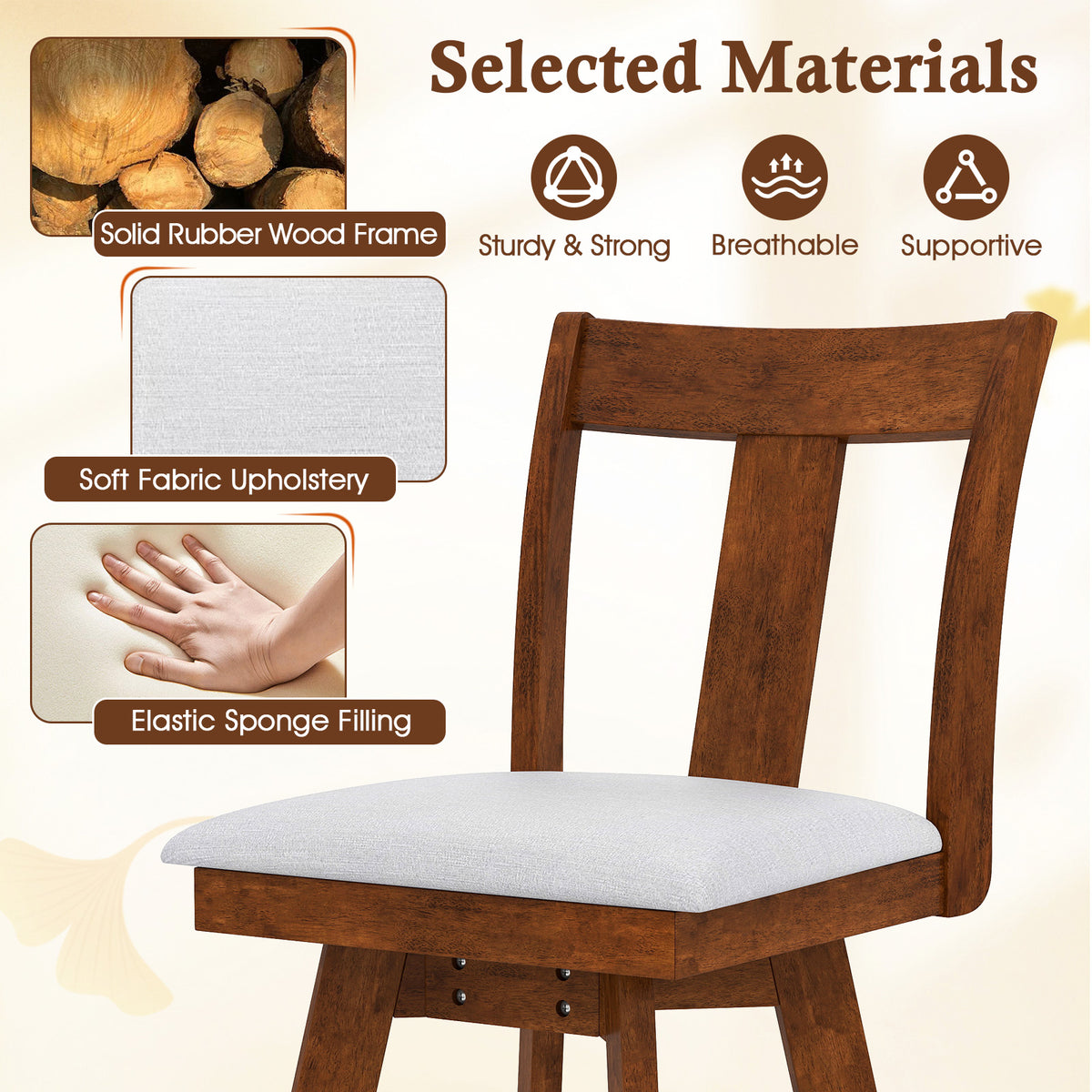 Set of 2 Swivel Dining Room Chairs with Rubber Wood Frame-Walnut-Dining Chairs-DECOROLALA
