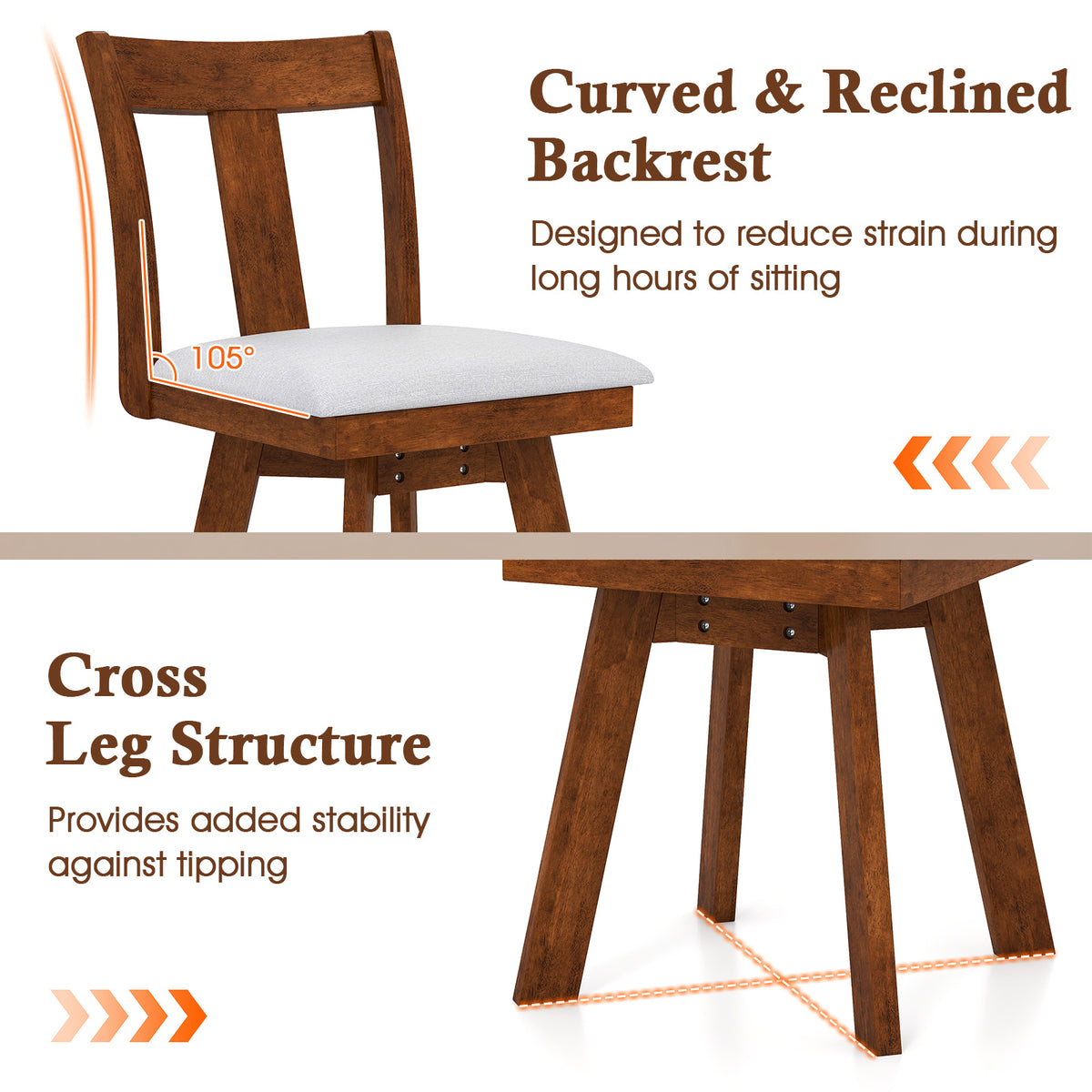 Set of 2 Swivel Dining Room Chairs with Rubber Wood Frame-Walnut-Dining Chairs-DECOROLALA