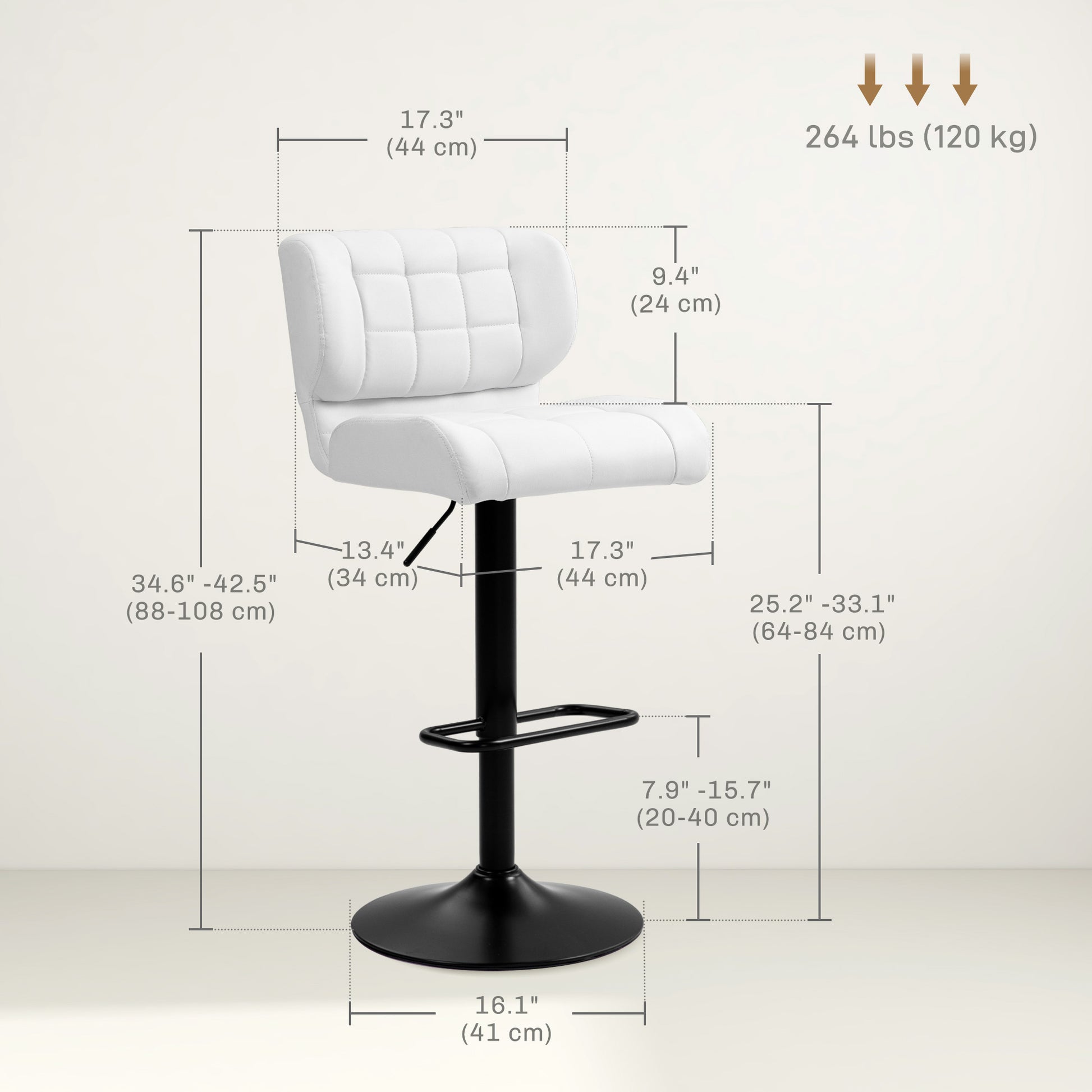 Set of 2 Swivel PU Leather Barstools - White Adjustable-DECOROLALA
