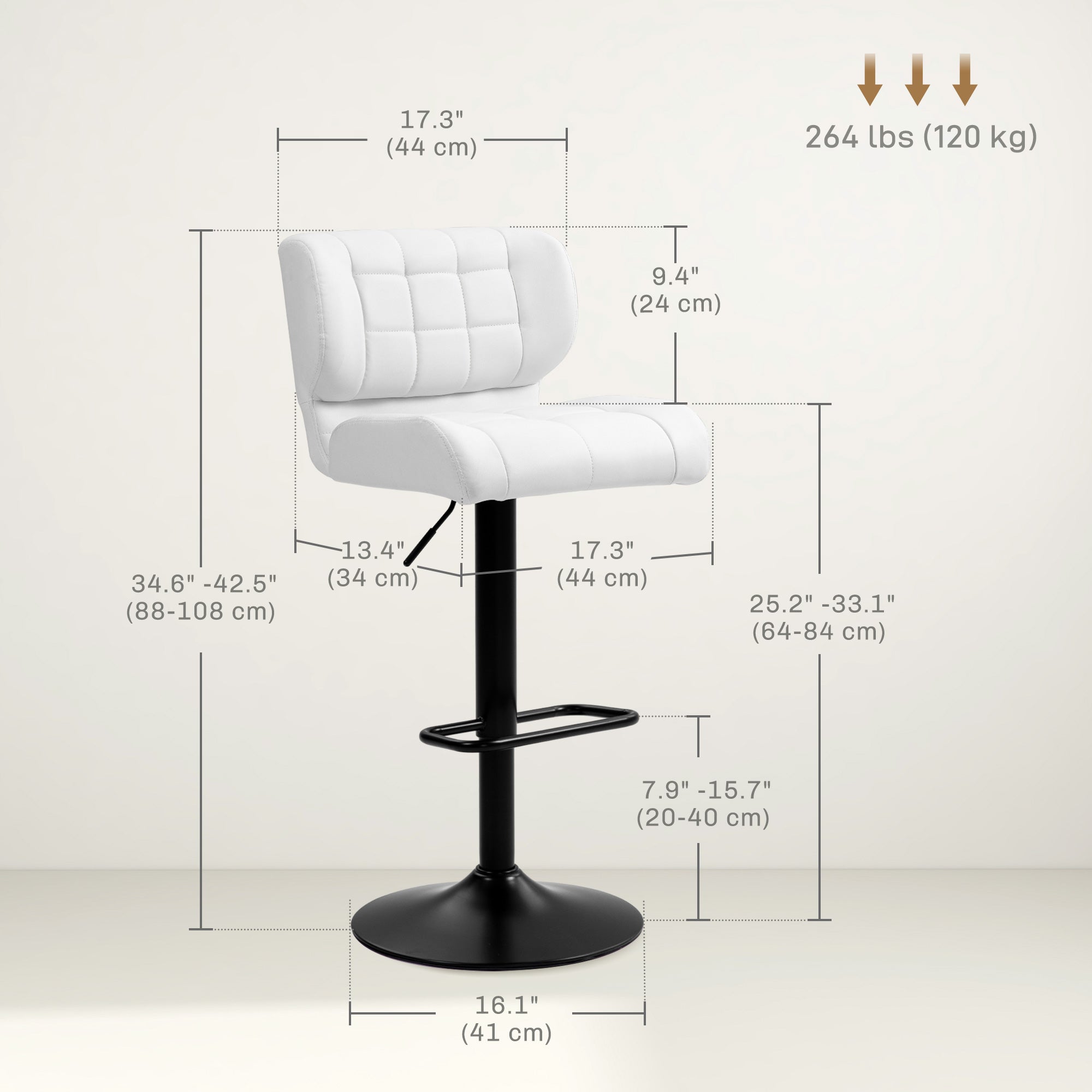 Set of 2 Swivel PU Leather Barstools - White Adjustable-DECOROLALA
