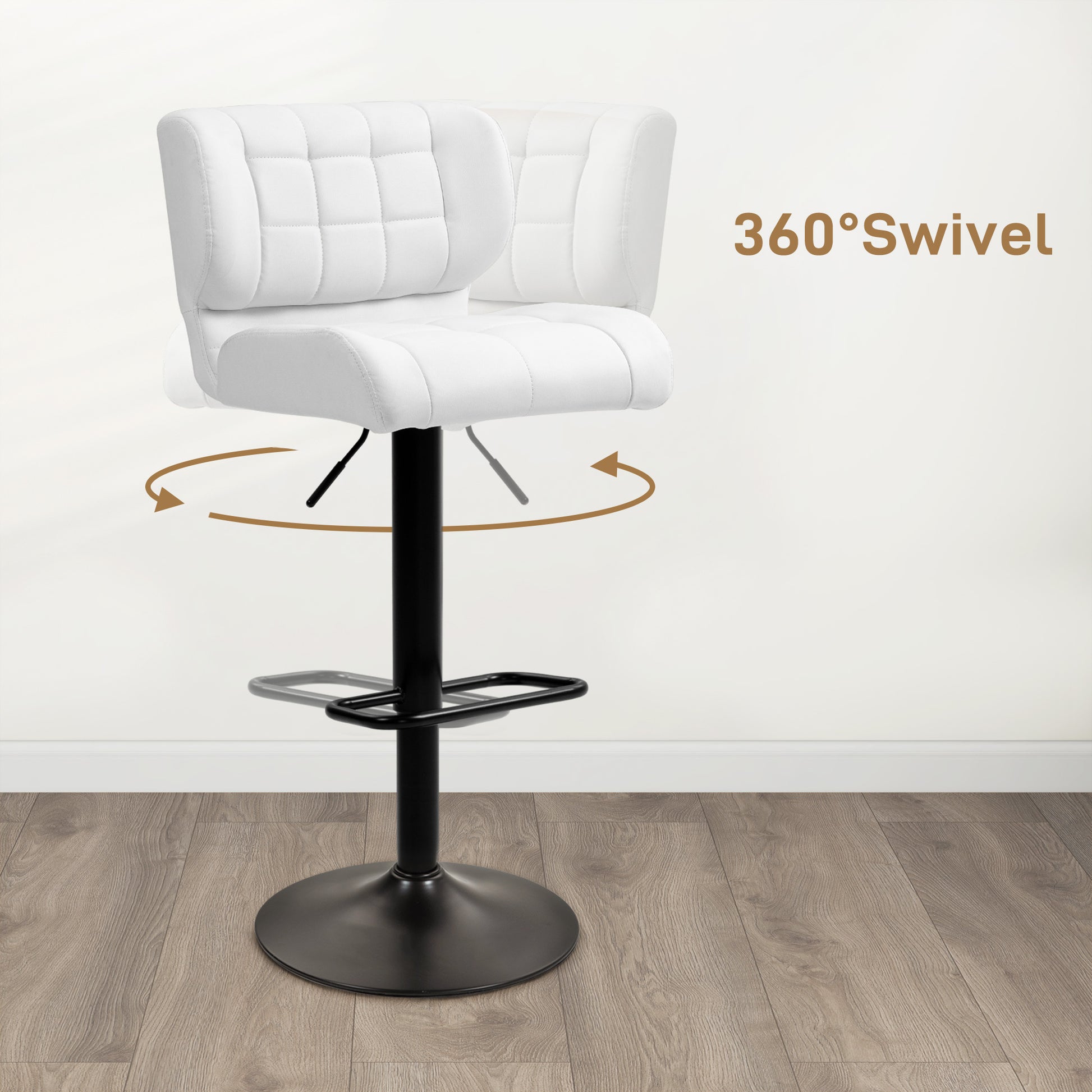 Set of 2 Swivel PU Leather Barstools - White Adjustable-DECOROLALA