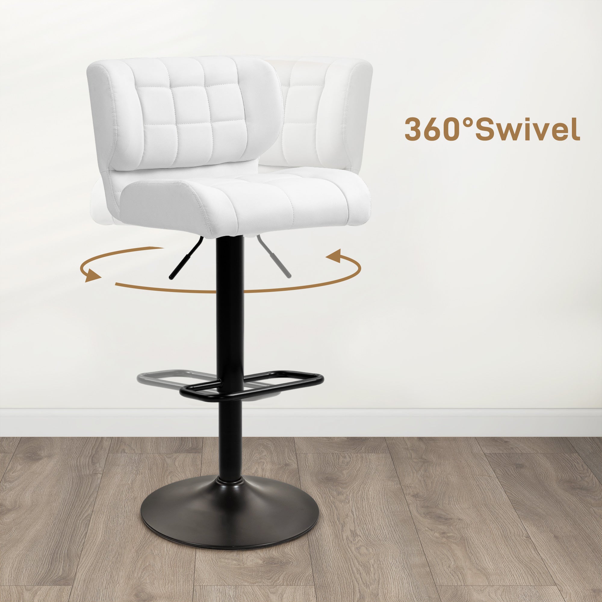 Set of 2 Swivel PU Leather Barstools - White Adjustable-DECOROLALA