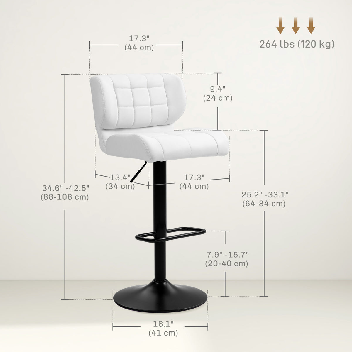 Set of 2 Swivel PU Leather Barstools - White Adjustable-Bar Stools-DECOROLALA