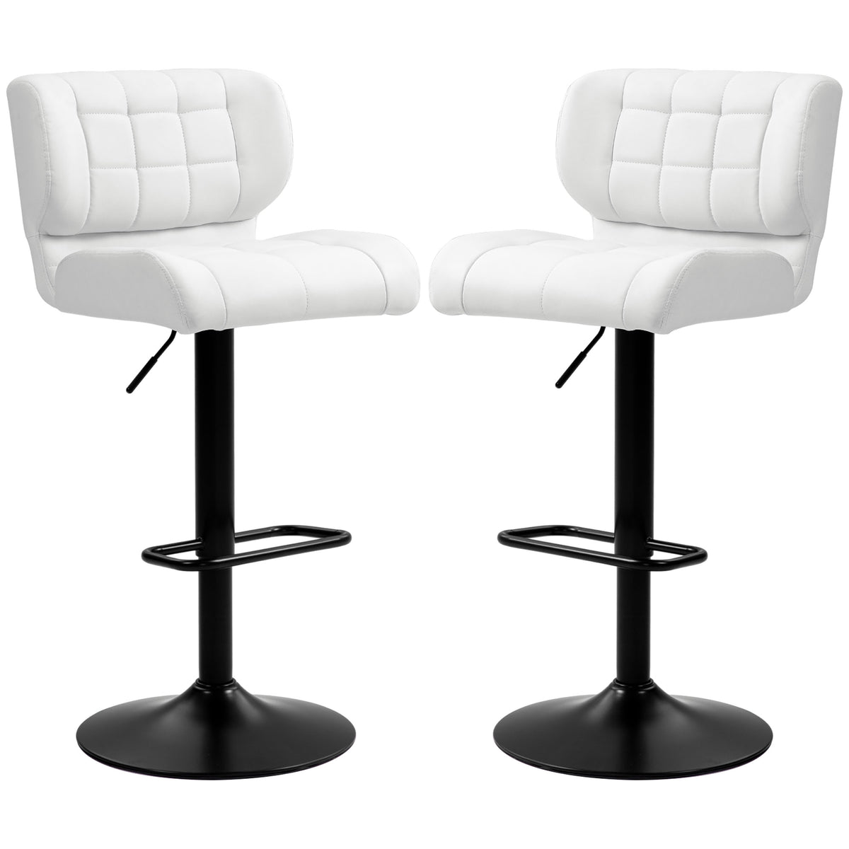 Set of 2 Swivel PU Leather Barstools - White Adjustable-Bar Stools-DECOROLALA