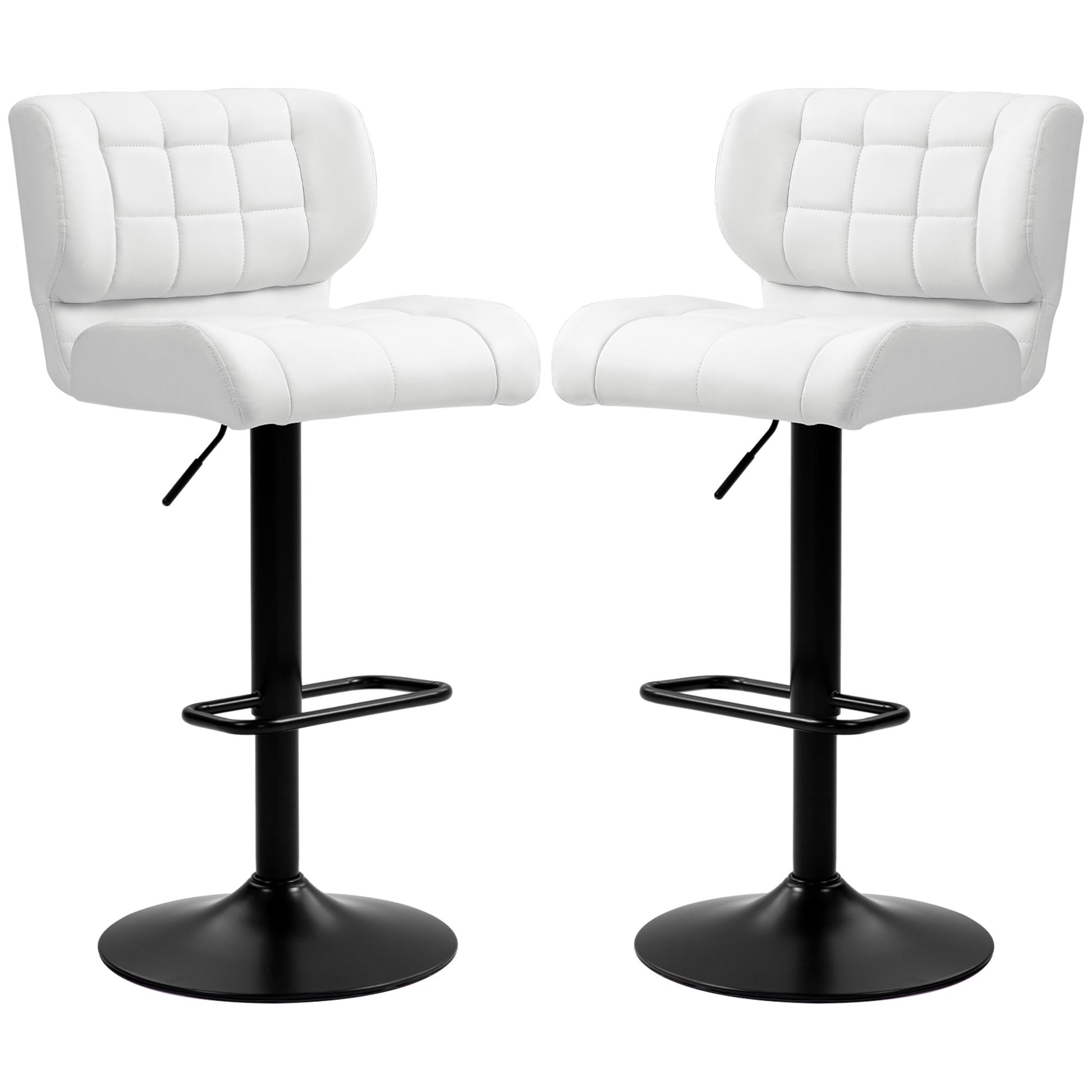 Set of 2 Swivel PU Leather Barstools - White Adjustable-DECOROLALA