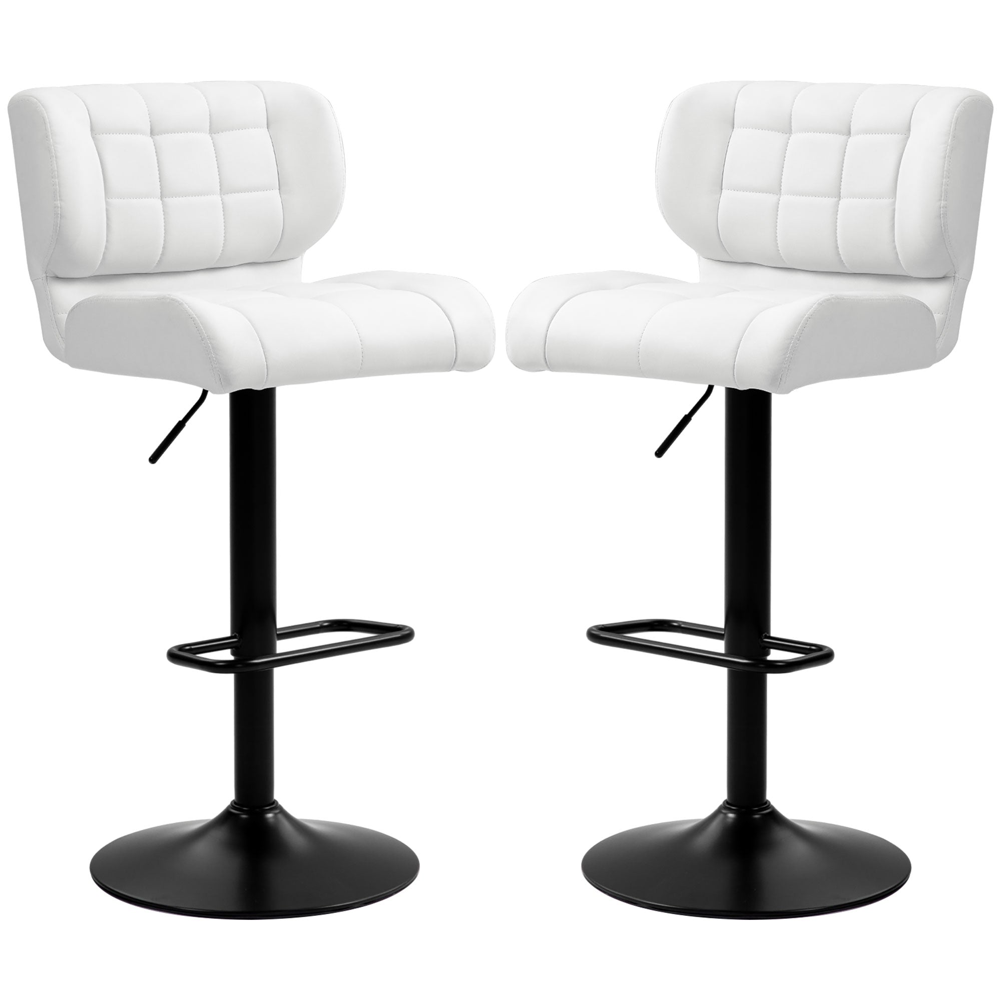Set of 2 Swivel PU Leather Barstools - White Adjustable-DECOROLALA