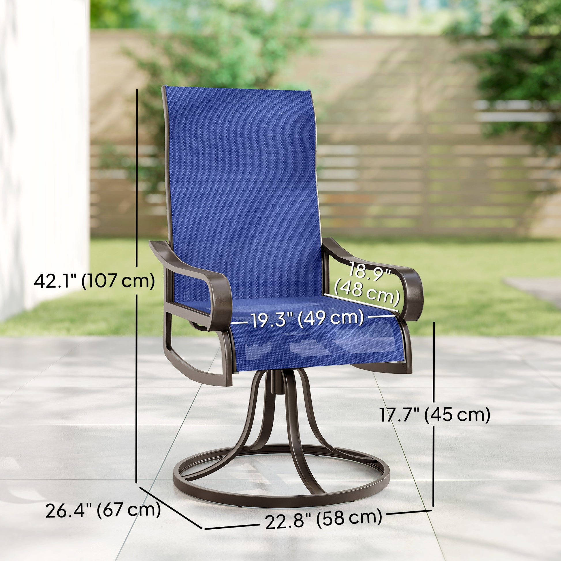 Set of 2 Swivel Rocking Patio Dining Chairs - Navy Blue-DECOROLALA
