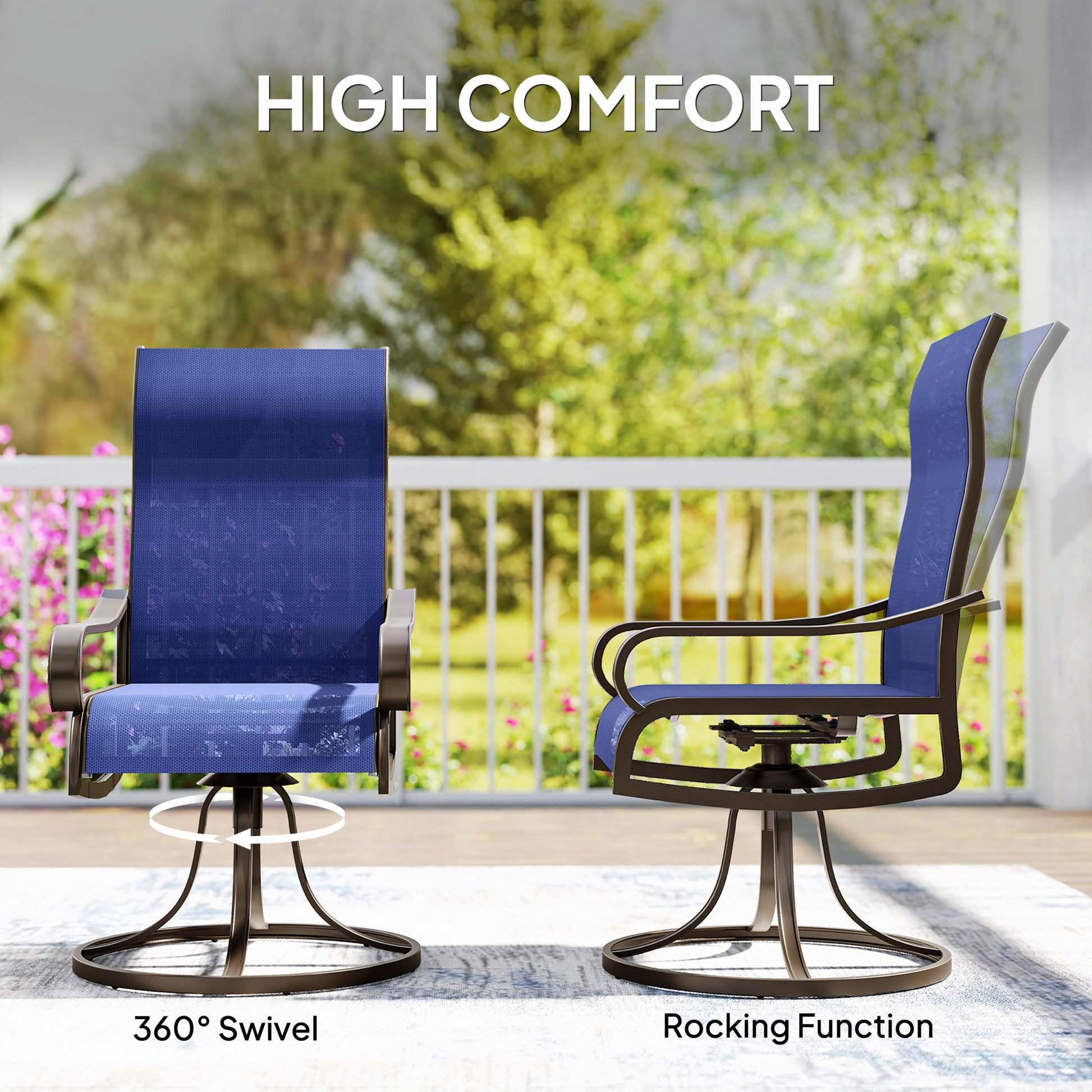 Set of 2 Swivel Rocking Patio Dining Chairs - Navy Blue-DECOROLALA