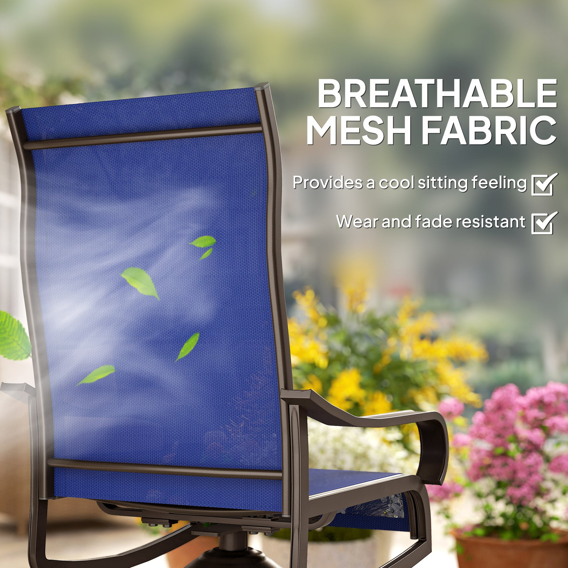 Set of 2 Swivel Rocking Patio Dining Chairs - Navy Blue-DECOROLALA