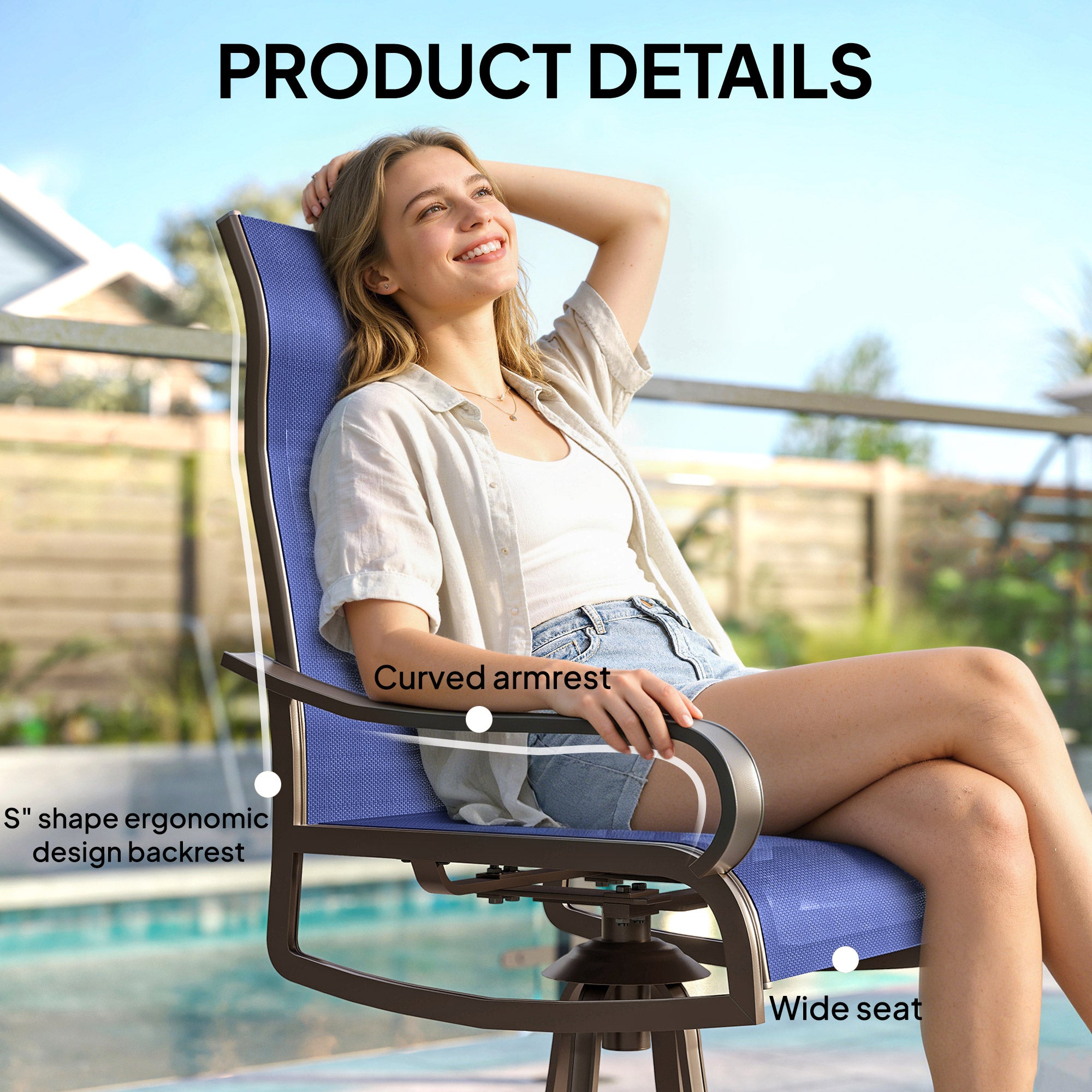 Set of 2 Swivel Rocking Patio Dining Chairs - Navy Blue-DECOROLALA