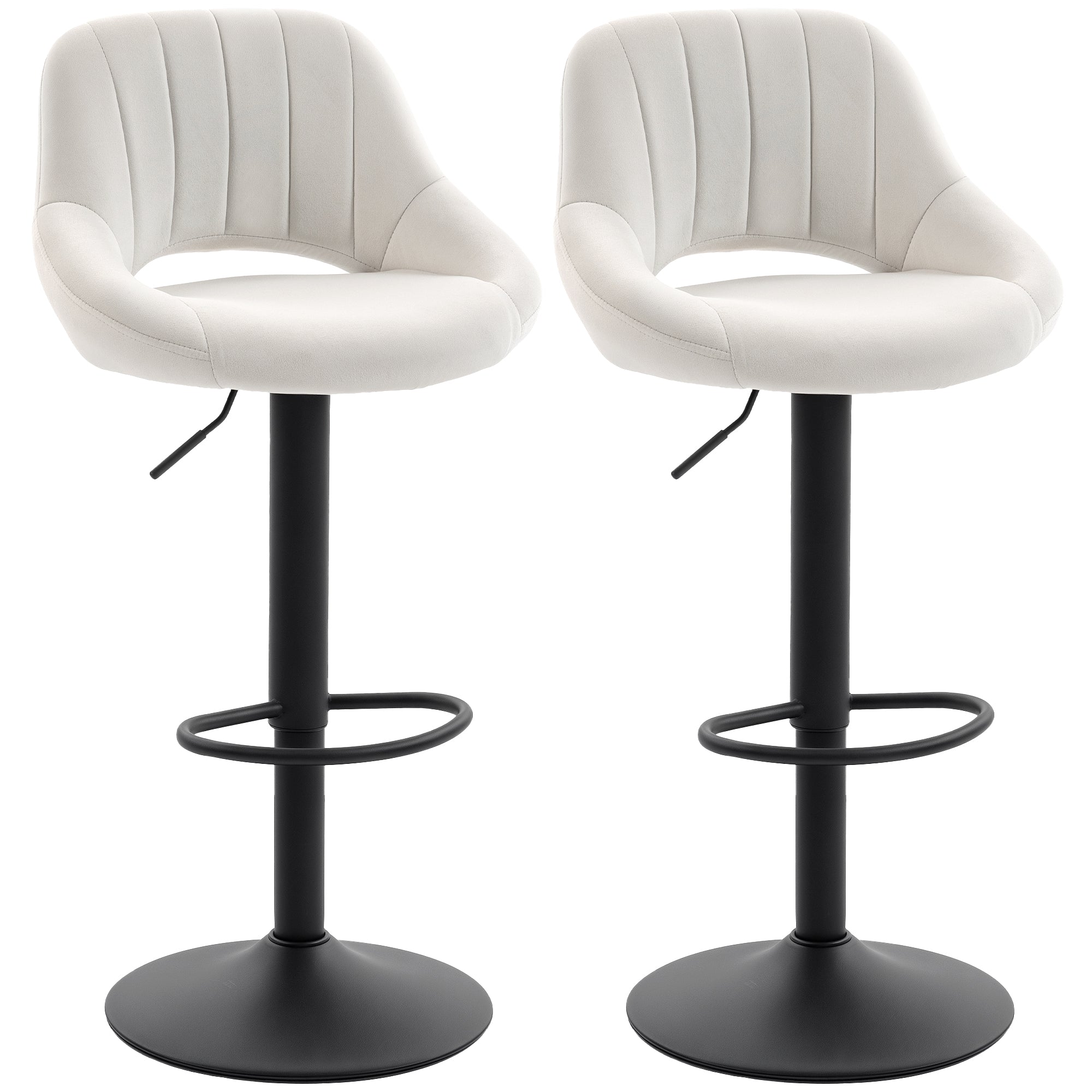 Set of 2 Swivel Velvet Bar Stools - Adjustable Cream-Home Furnishings > Kitchen & Dining Furniture > Bar Stools-DECOROLALA