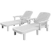 Set of 2 Tanning Chair, 5 Positions Adjustable Outdoor Lounge Chairs with Foldable Side Table, White-DECOROLALA