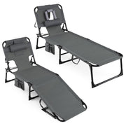 Set of 2 Tanning Chair Portable Chaise Lounge Chair with 4-Position Adjustable Backrest-Gray-Outdoor Chaise Lounges-DECOROLALA