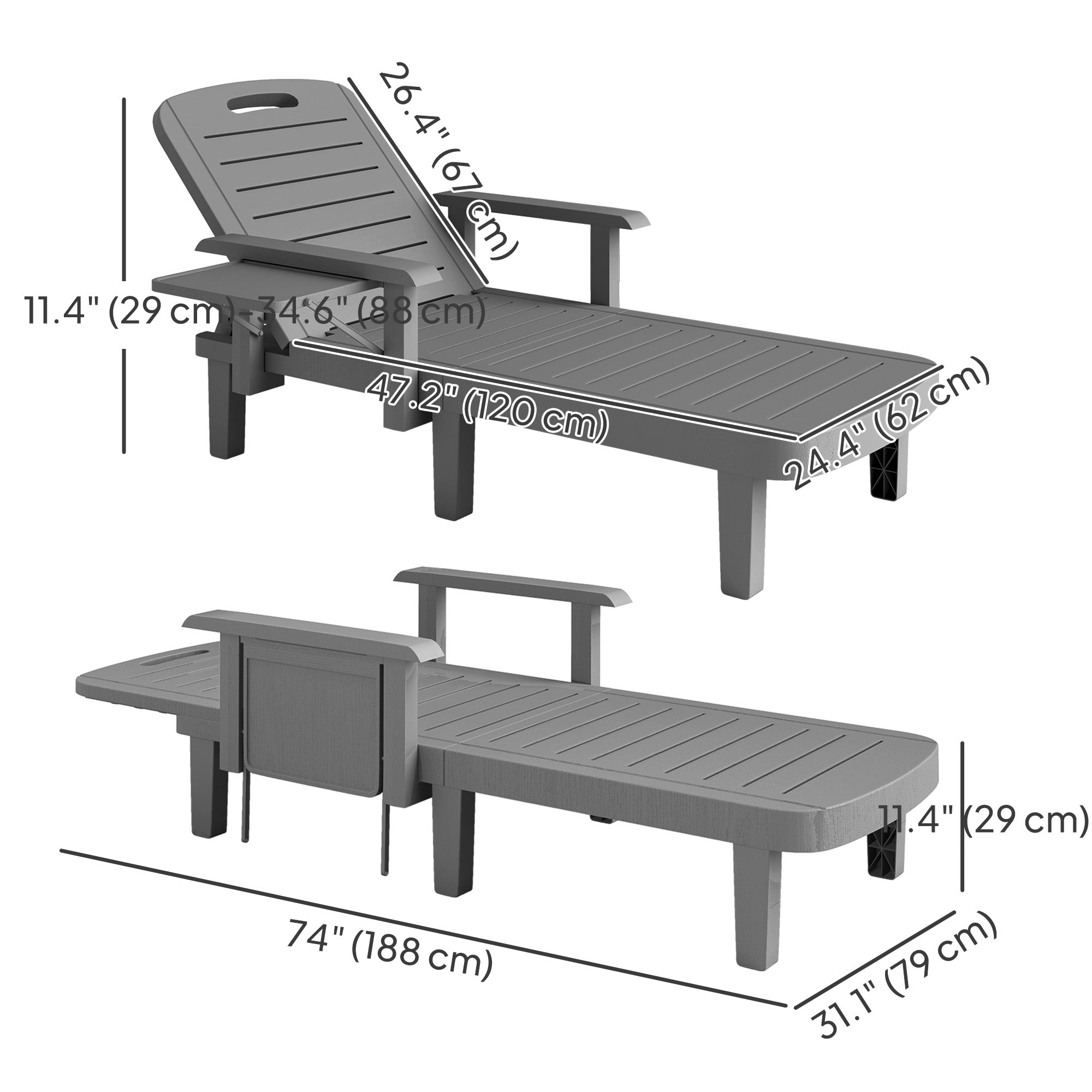 Set of 2 Tanning Chairs 5-Position Dark Grey Outdoor-DECOROLALA