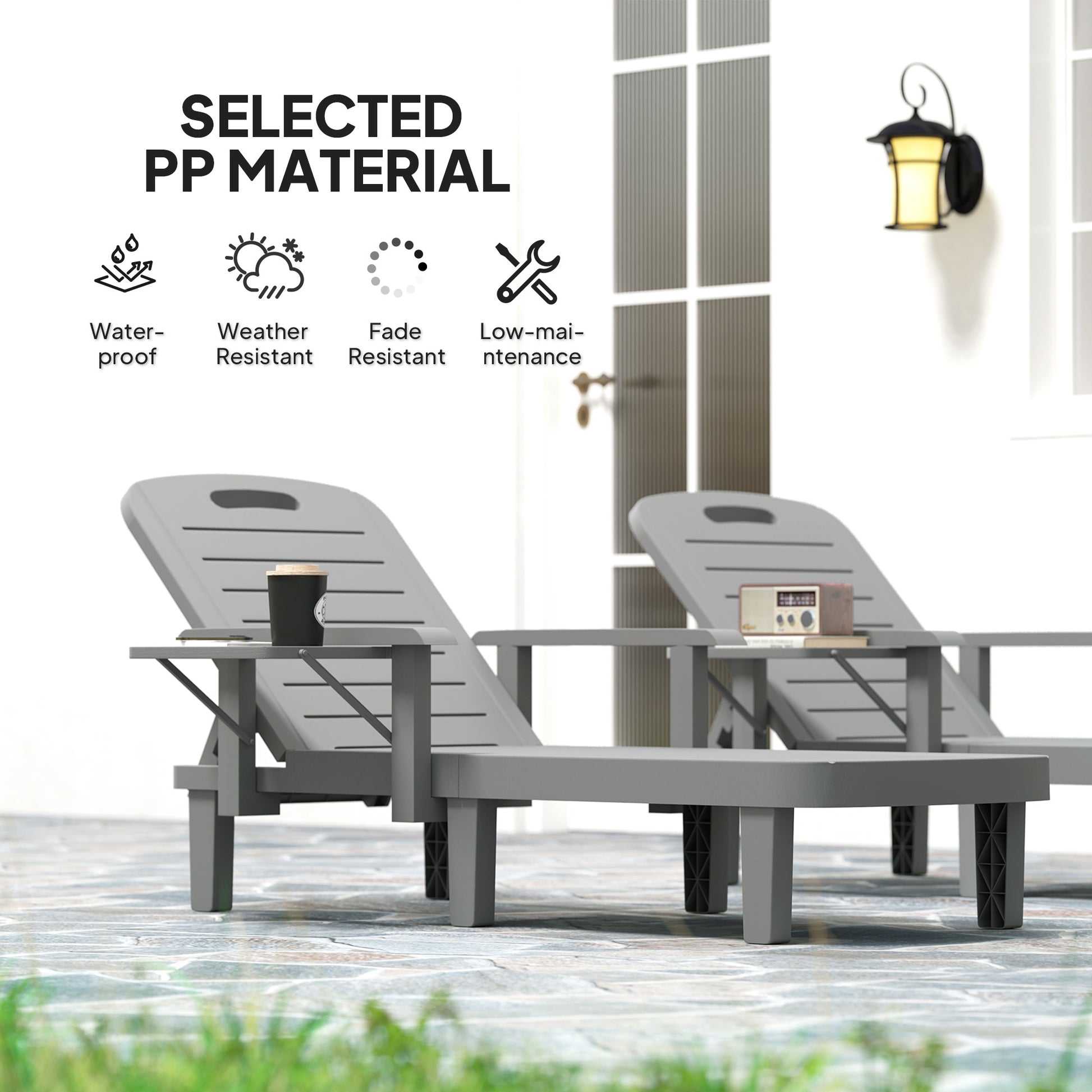 Set of 2 Tanning Chairs 5-Position Dark Grey Outdoor-DECOROLALA