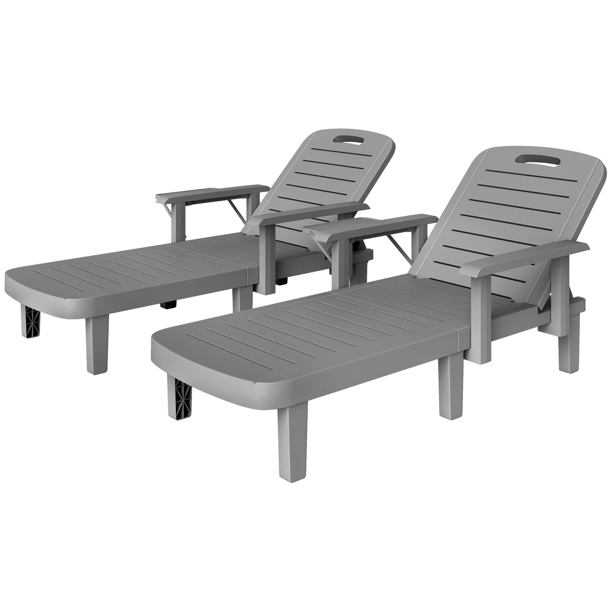 Set of 2 Tanning Chairs 5-Position Dark Grey Outdoor-DECOROLALA