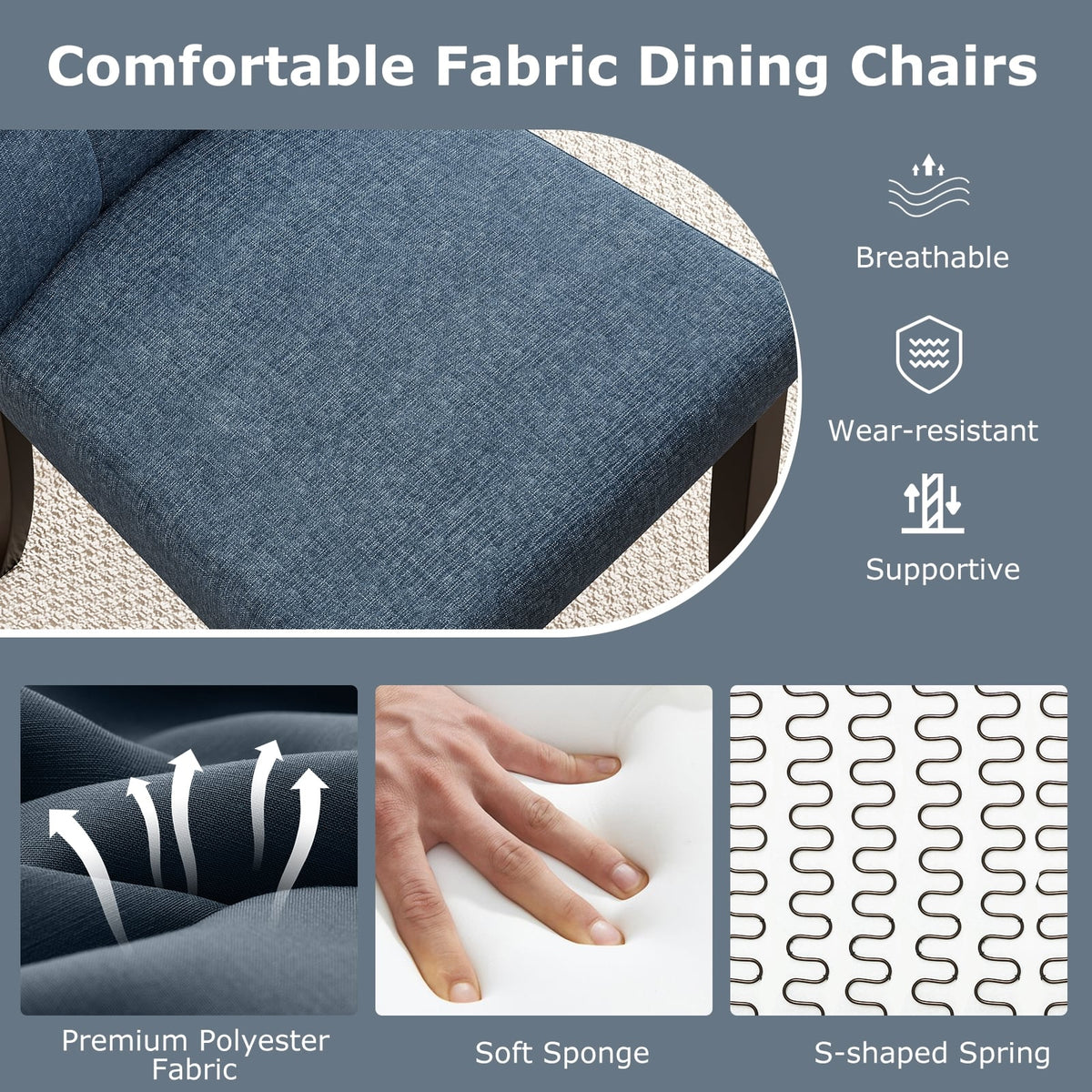 Set of 2 Tufted Dining Chairs Armless with Rubber Wood Legs-Dark Blue-Dining Chairs-DECOROLALA