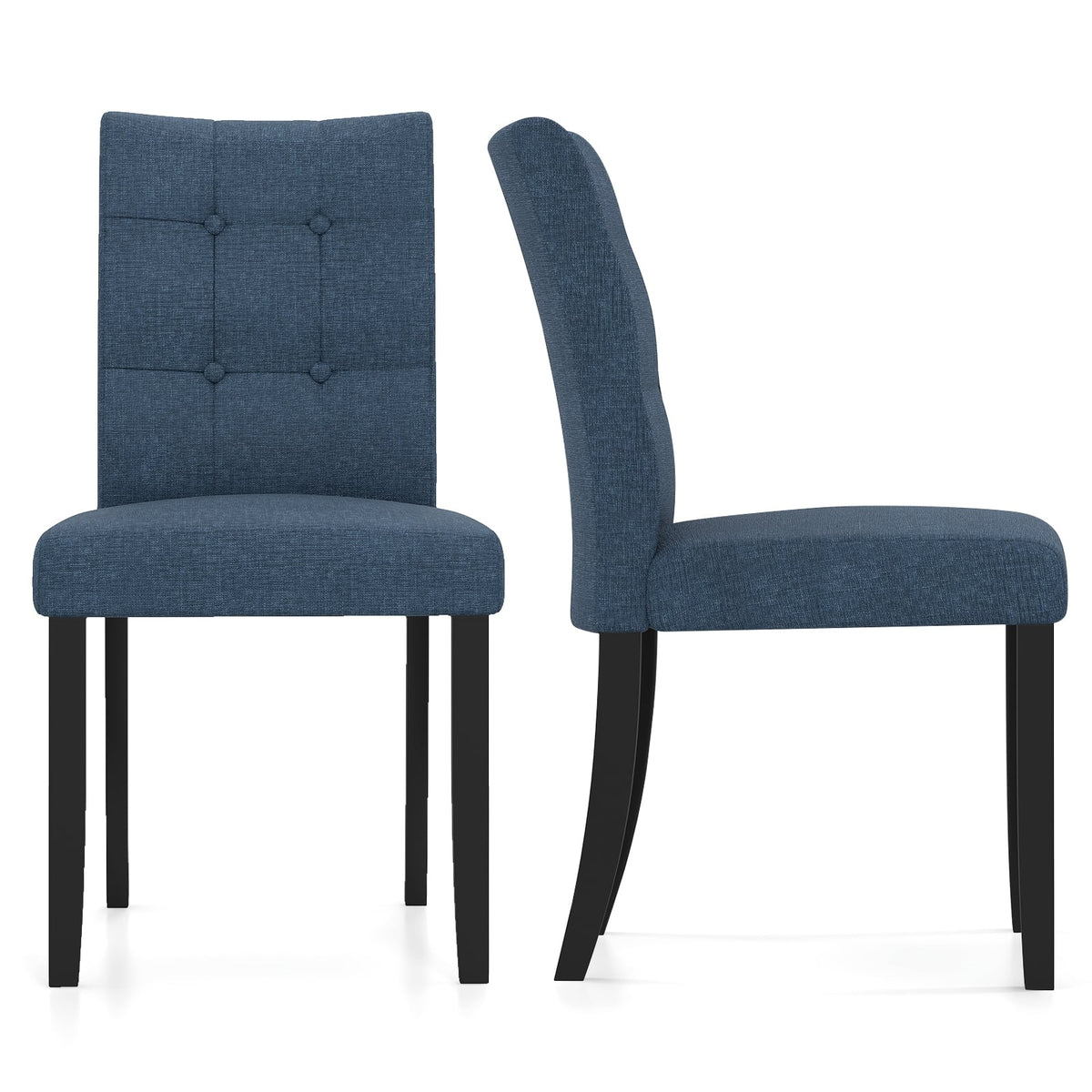 Set of 2 Tufted Dining Chairs Armless with Rubber Wood Legs-Dark Blue-Dining Chairs-DECOROLALA