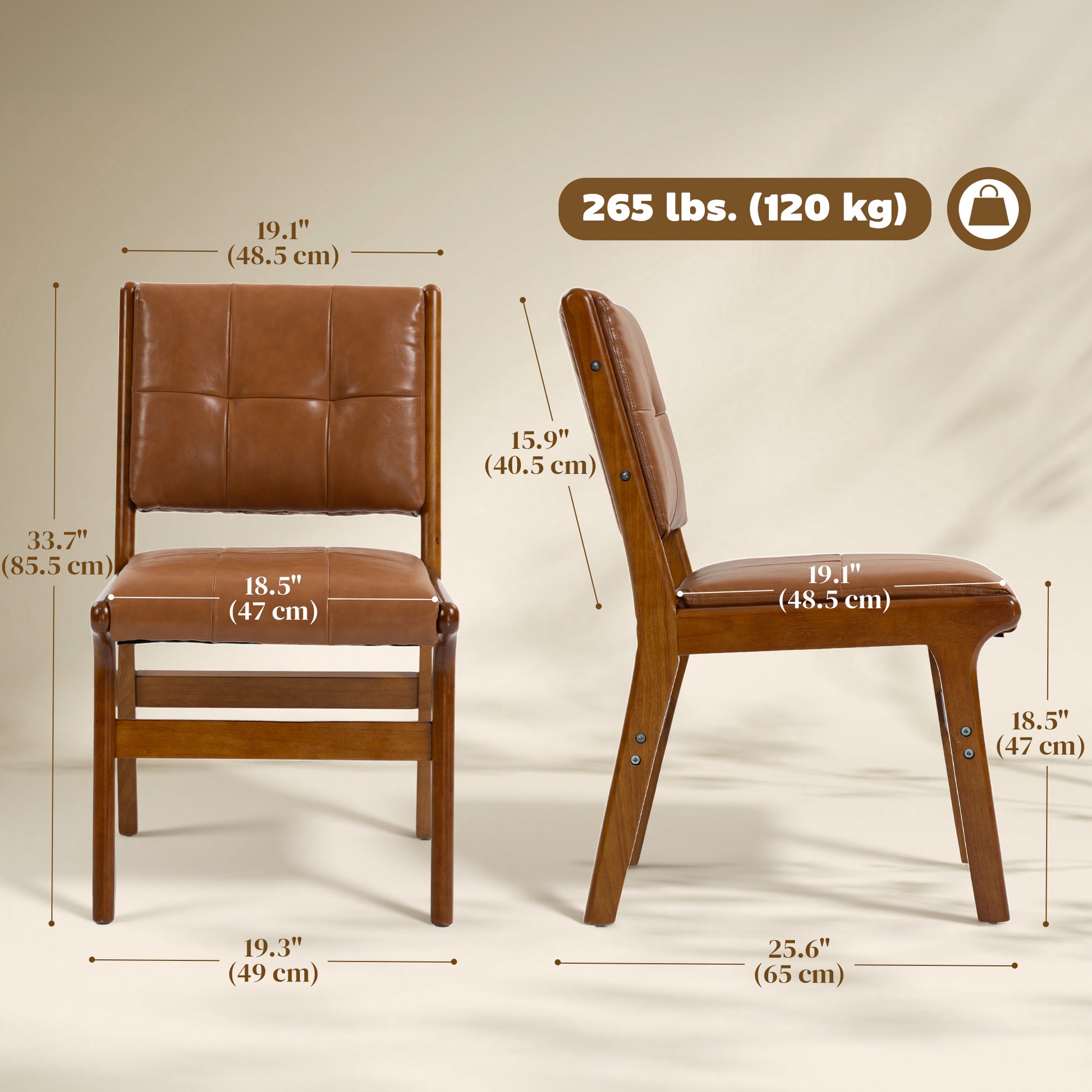 Set of 2 Tufted PU Leather Dining Chairs - Brown-DECOROLALA