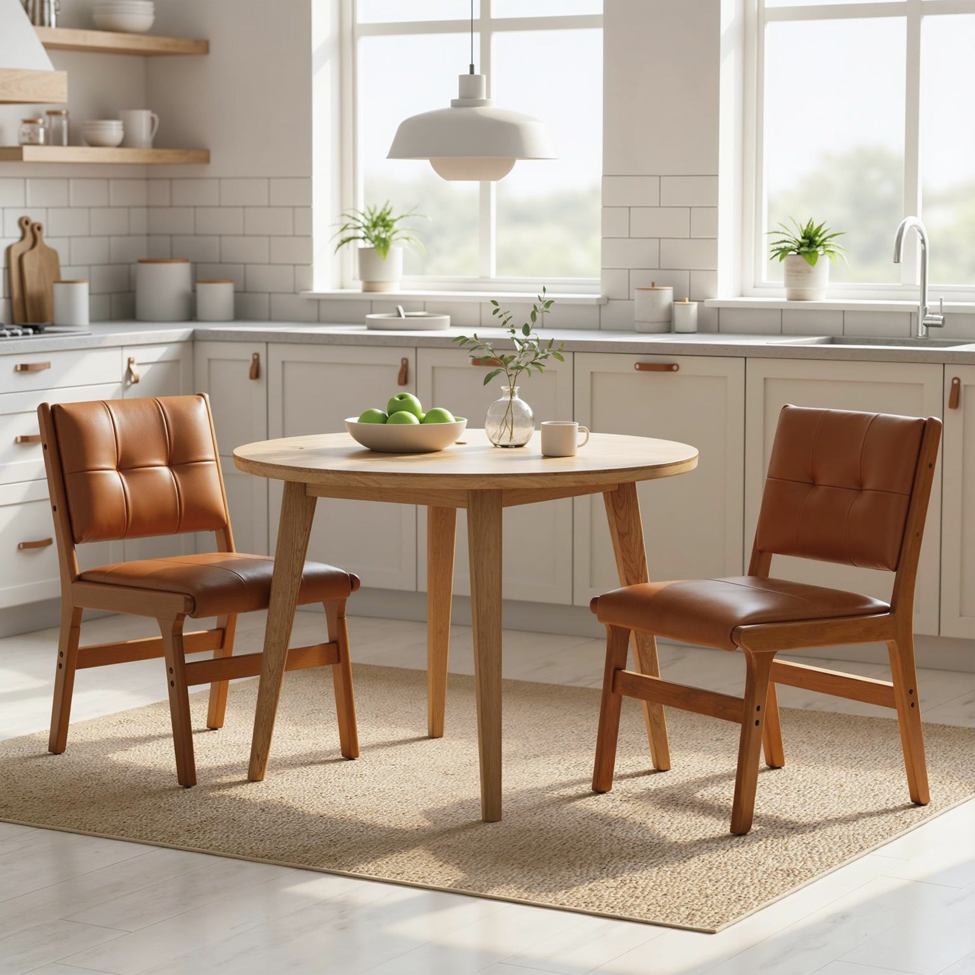 Set of 2 Tufted PU Leather Dining Chairs - Brown-DECOROLALA