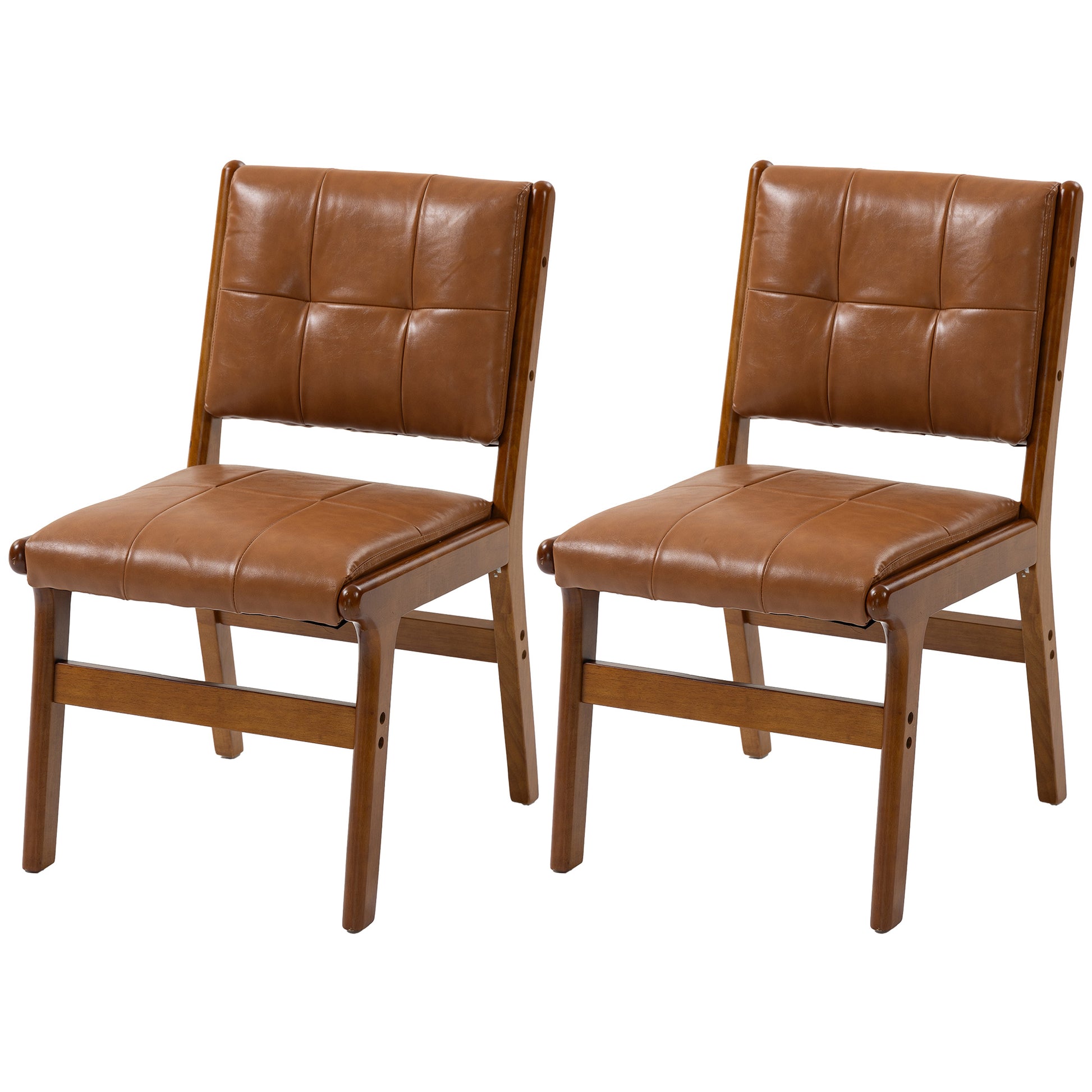 Set of 2 Tufted PU Leather Dining Chairs - Brown-DECOROLALA