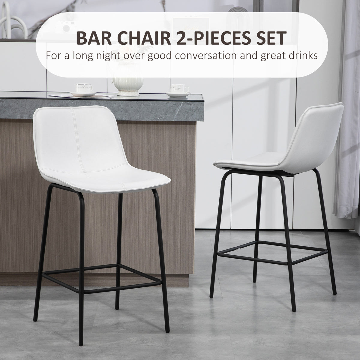 Set of 2 Upholstered Bar Stools - Cream White Microfiber-Home Furnishings > Kitchen & Dining Furniture > Bar Stools-DECOROLALA