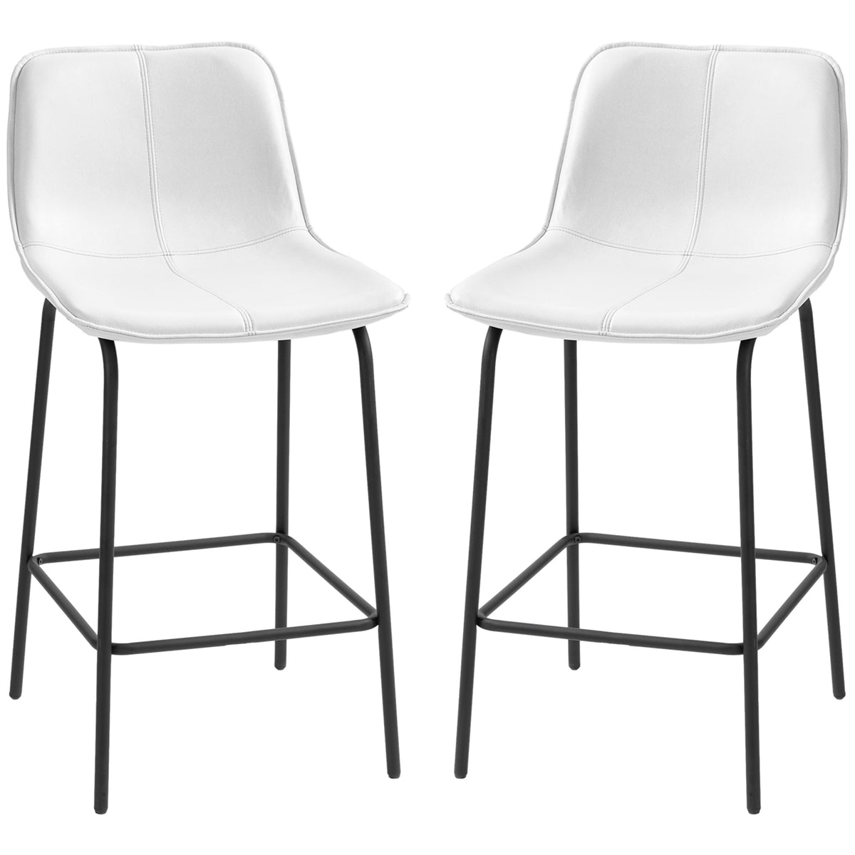 Set of 2 Upholstered Bar Stools - Cream White Microfiber-Home Furnishings > Kitchen & Dining Furniture > Bar Stools-DECOROLALA