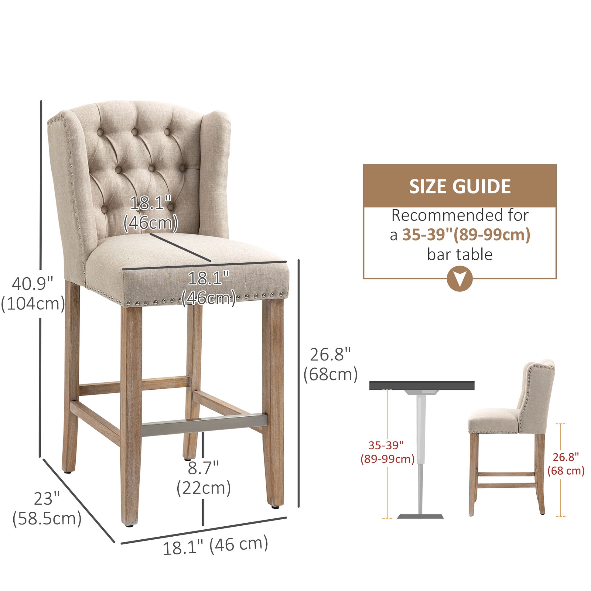 Set of 2 Upholstered Counter Height Bar Stools - Beige-DECOROLALA