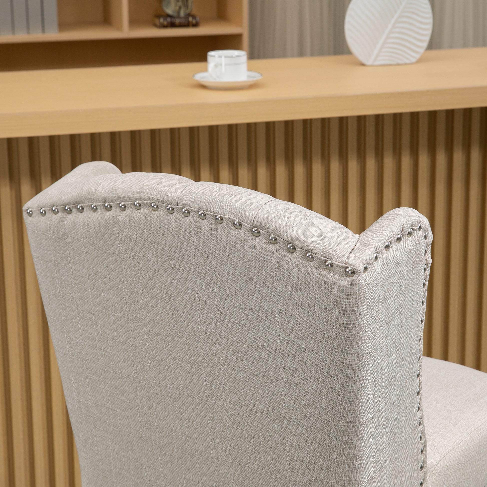 Set of 2 Upholstered Counter Height Bar Stools - Beige-DECOROLALA