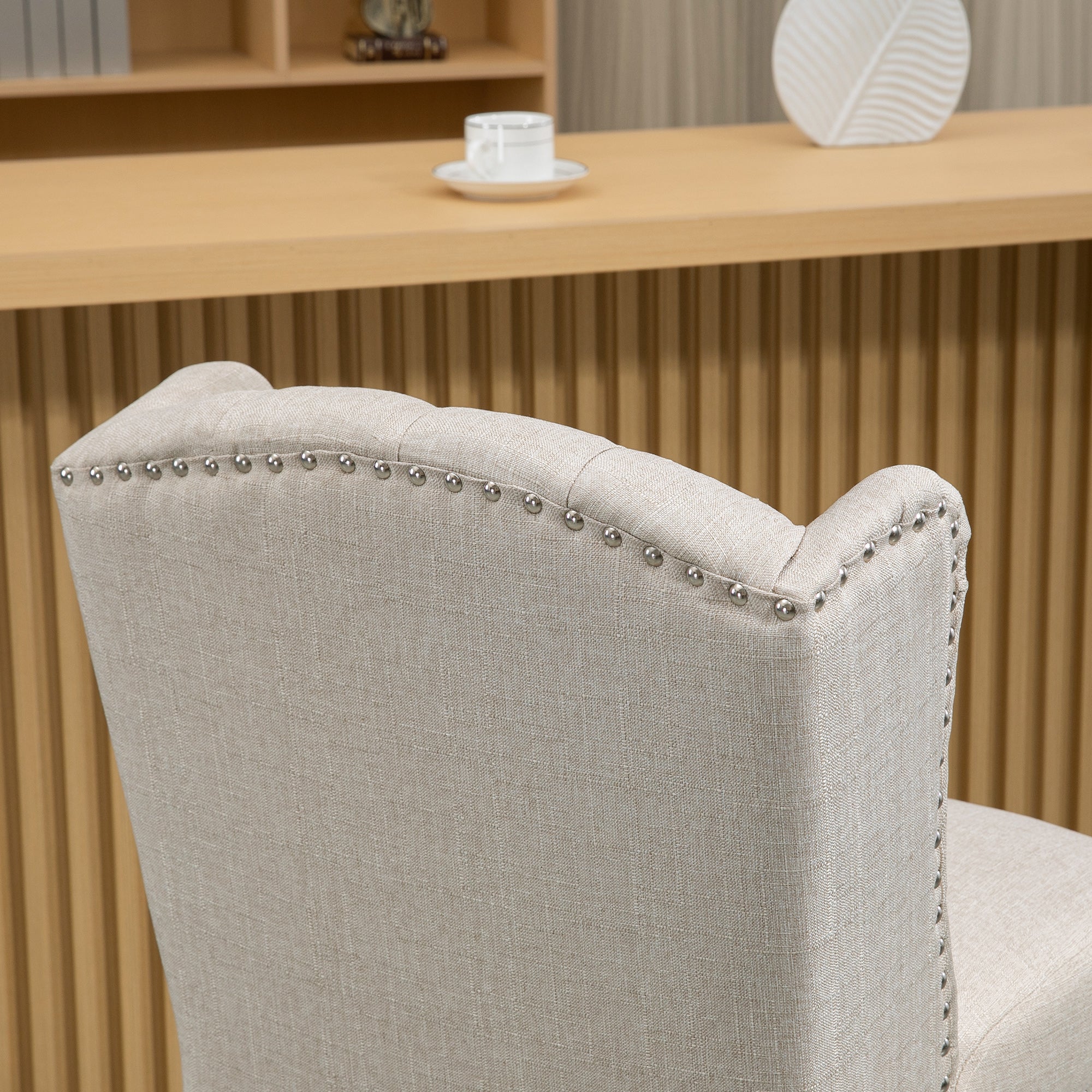 Set of 2 Upholstered Counter Height Bar Stools - Beige-DECOROLALA