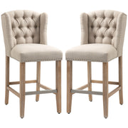 Set of 2 Upholstered Counter Height Bar Stools - Beige-DECOROLALA