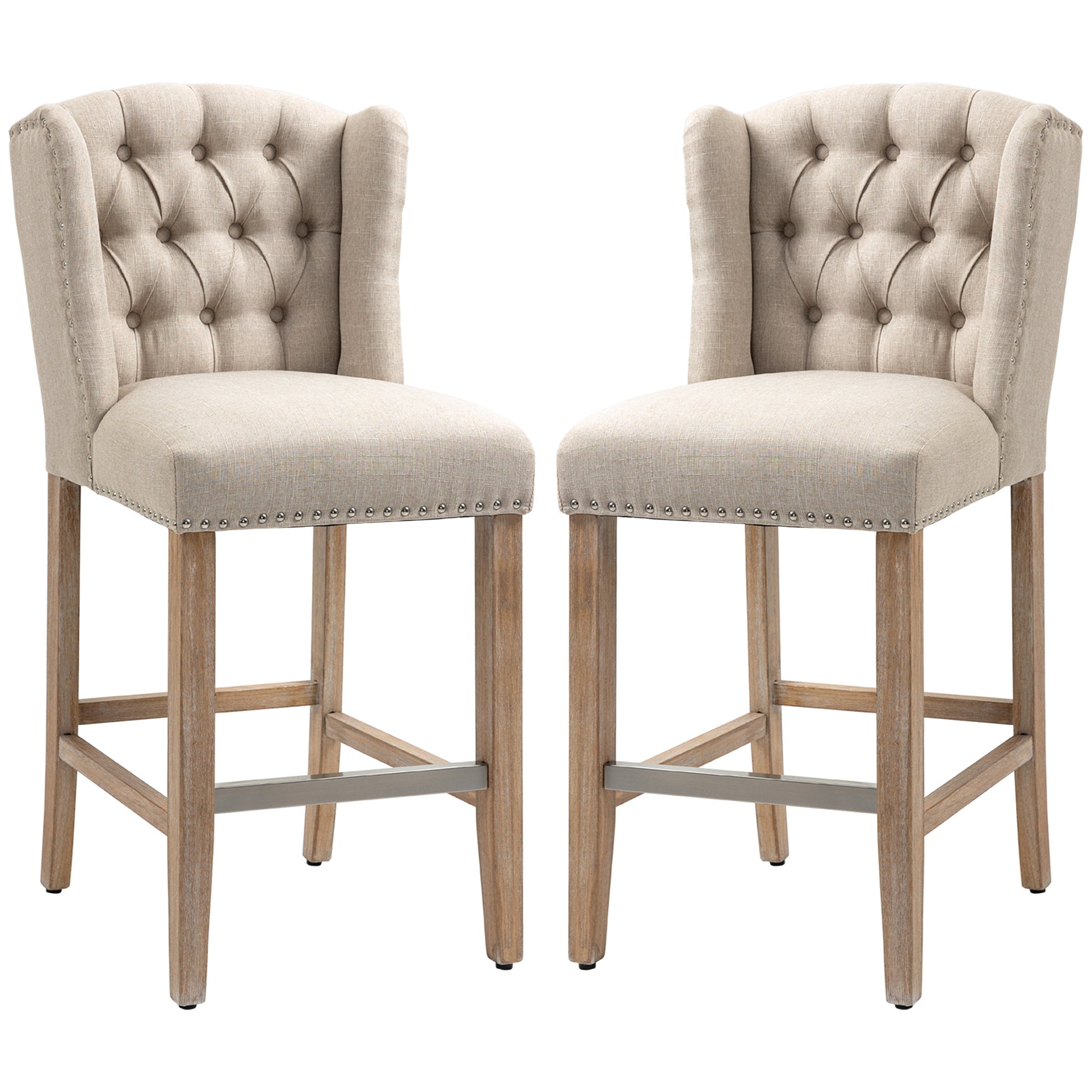 Set of 2 Upholstered Counter Height Bar Stools - Beige-DECOROLALA