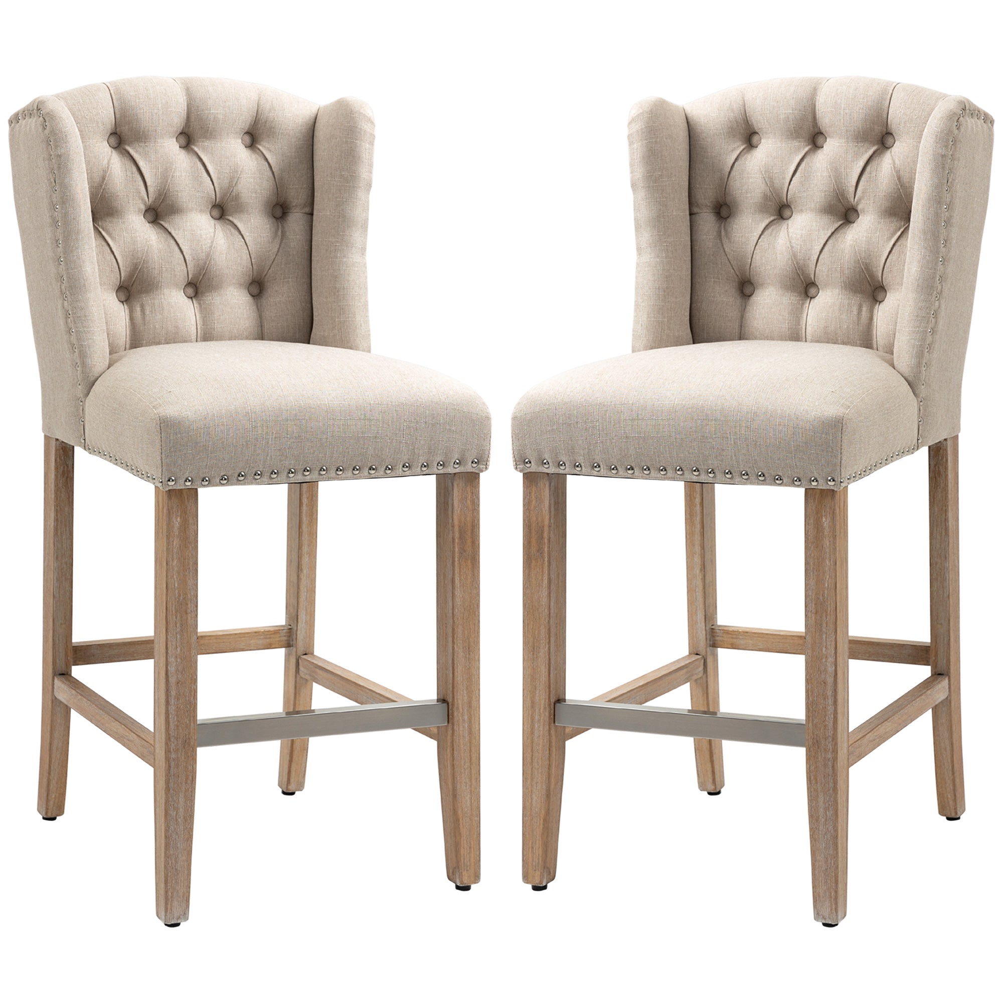 Set of 2 Upholstered Counter Height Bar Stools - Beige-DECOROLALA