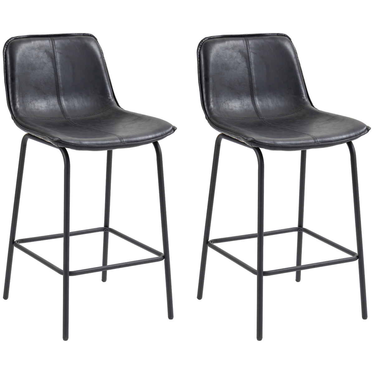 Set of 2 Upholstered Counter Height Bar Stools - Black-Home Furnishings > Kitchen & Dining Furniture > Bar Stools-DECOROLALA