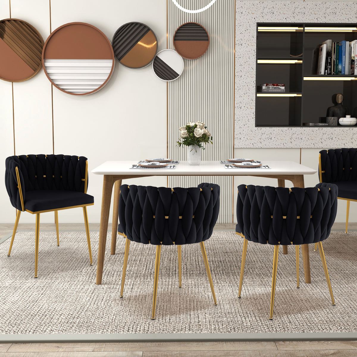 Set of 2 Upholstered Dining Chair w/ Curved Backrest and Metal Tubes-Black-Dining Chairs-DECOROLALA