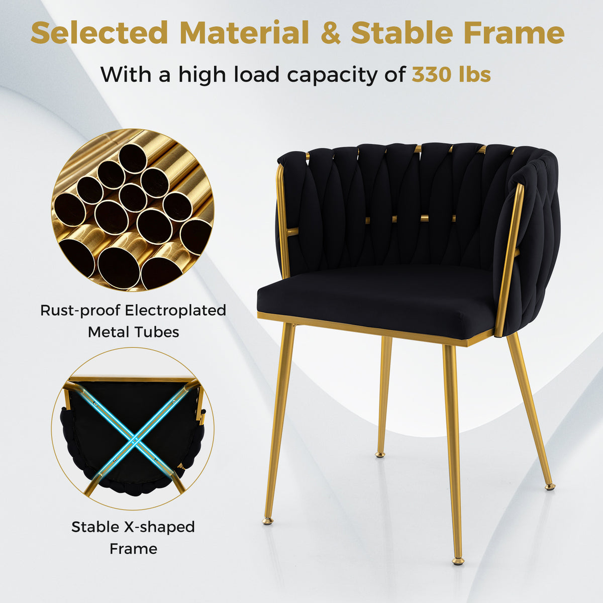 Set of 2 Upholstered Dining Chair w/ Curved Backrest and Metal Tubes-Black-Dining Chairs-DECOROLALA