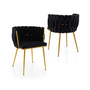 Set of 2 Upholstered Dining Chair w/ Curved Backrest and Metal Tubes-Black-Dining Chairs-DECOROLALA